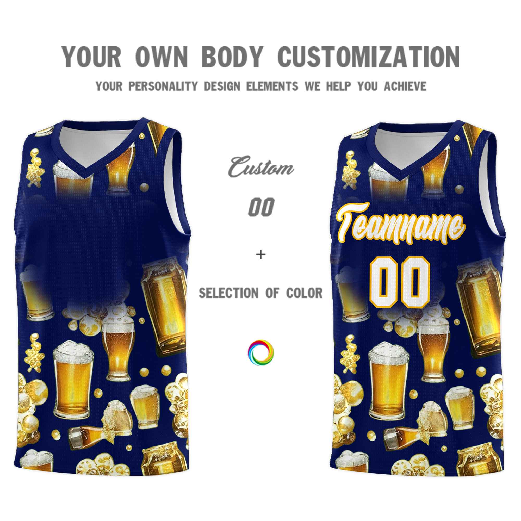 Custom Dark Blue National Beer Day Personalized Beer Bubble Basketball Jersey | Perfect for parties | Dye-sublimation printing | KXKSHOP