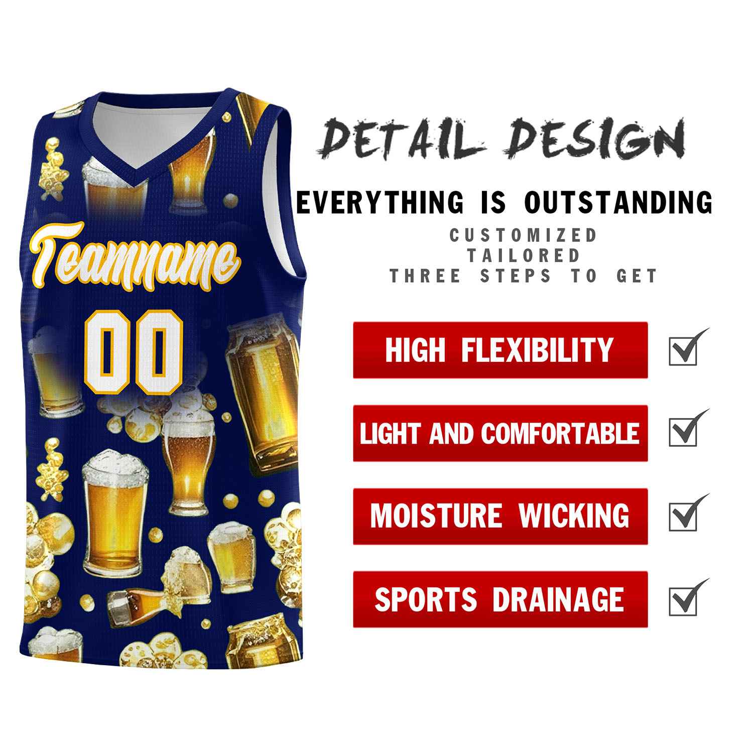Custom Dark Blue National Beer Day Personalized Beer Bubble Basketball Jersey | Perfect for parties | Dye-sublimation printing | KXKSHOP