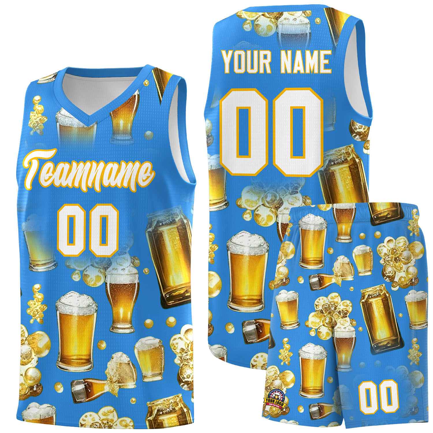 Custom Light Blue National Beer Day Personalized Beer Bubble Basketball Jersey | Perfect for parties | Dye-sublimation printing | KXKSHOP