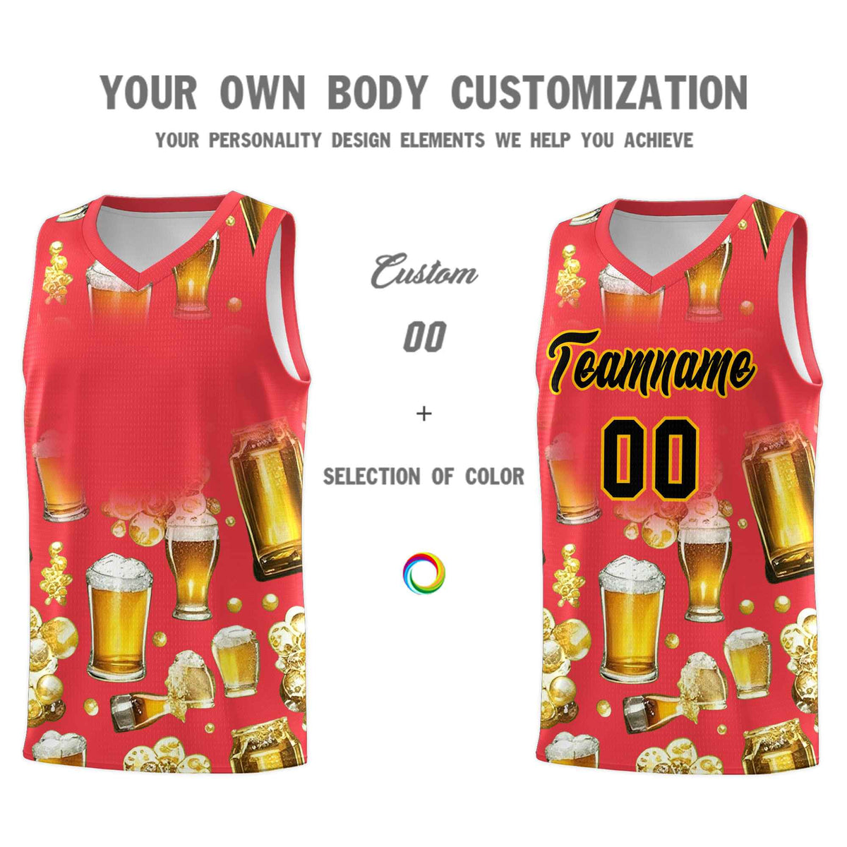 Custom Light Red National Beer Day Personalized Beer Bubble Basketball Jersey | Perfect for parties | Dye-sublimation printing | KXKSHOP