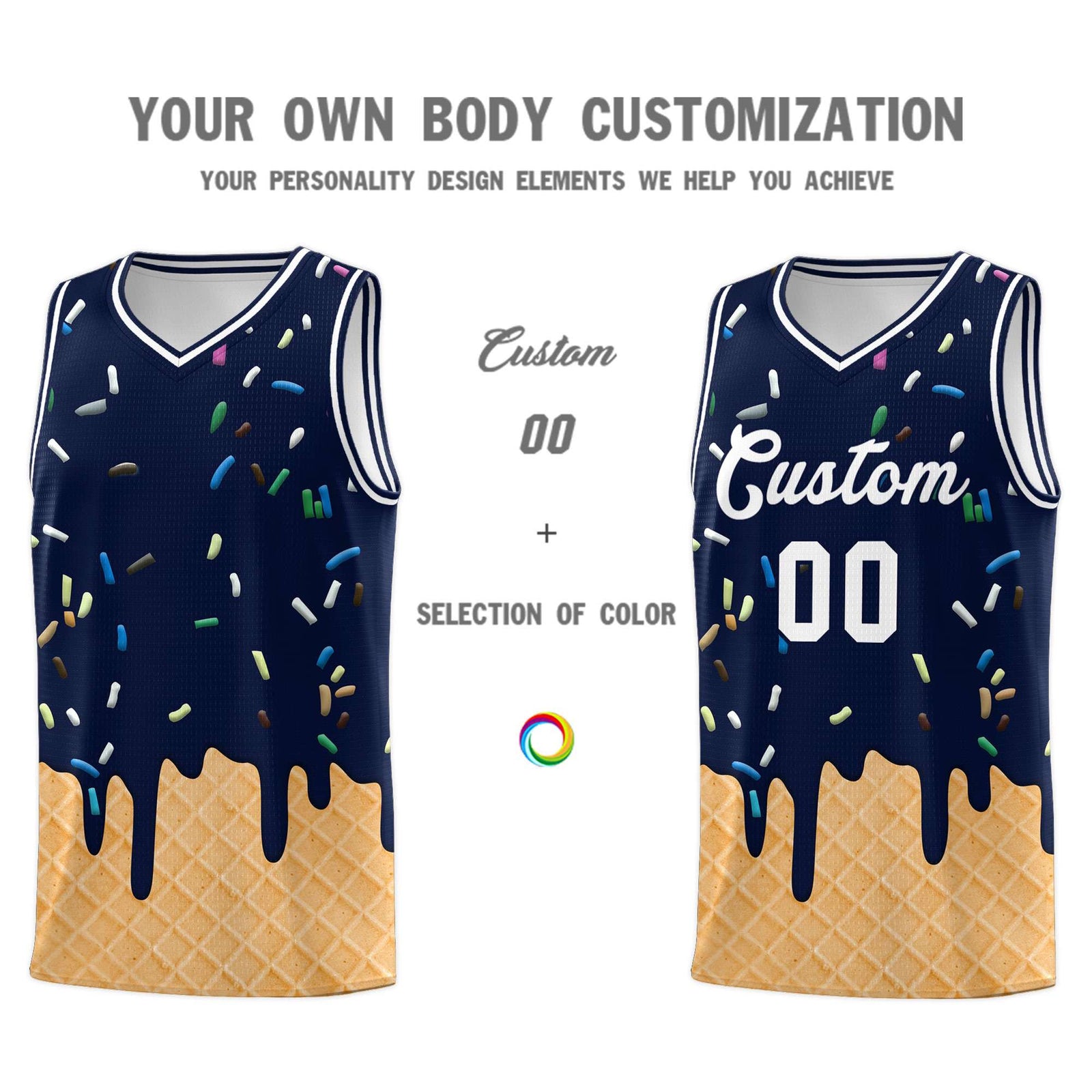 Custom Navy Basketball Kits with Ice Cream Element Pattern
