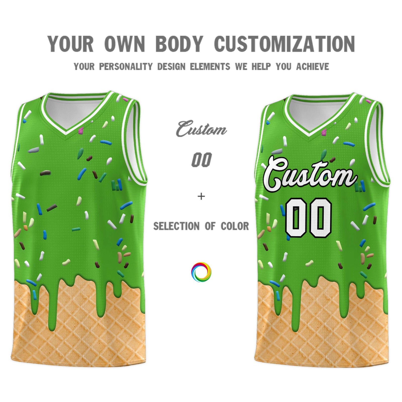 Custom Light Green Basketball Kits with Ice Cream Element Pattern