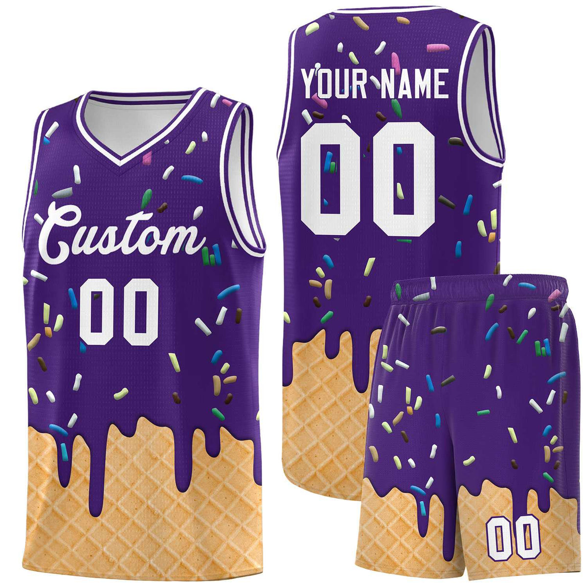 Custom Purple Basketball Kits with Ice Cream Element Pattern