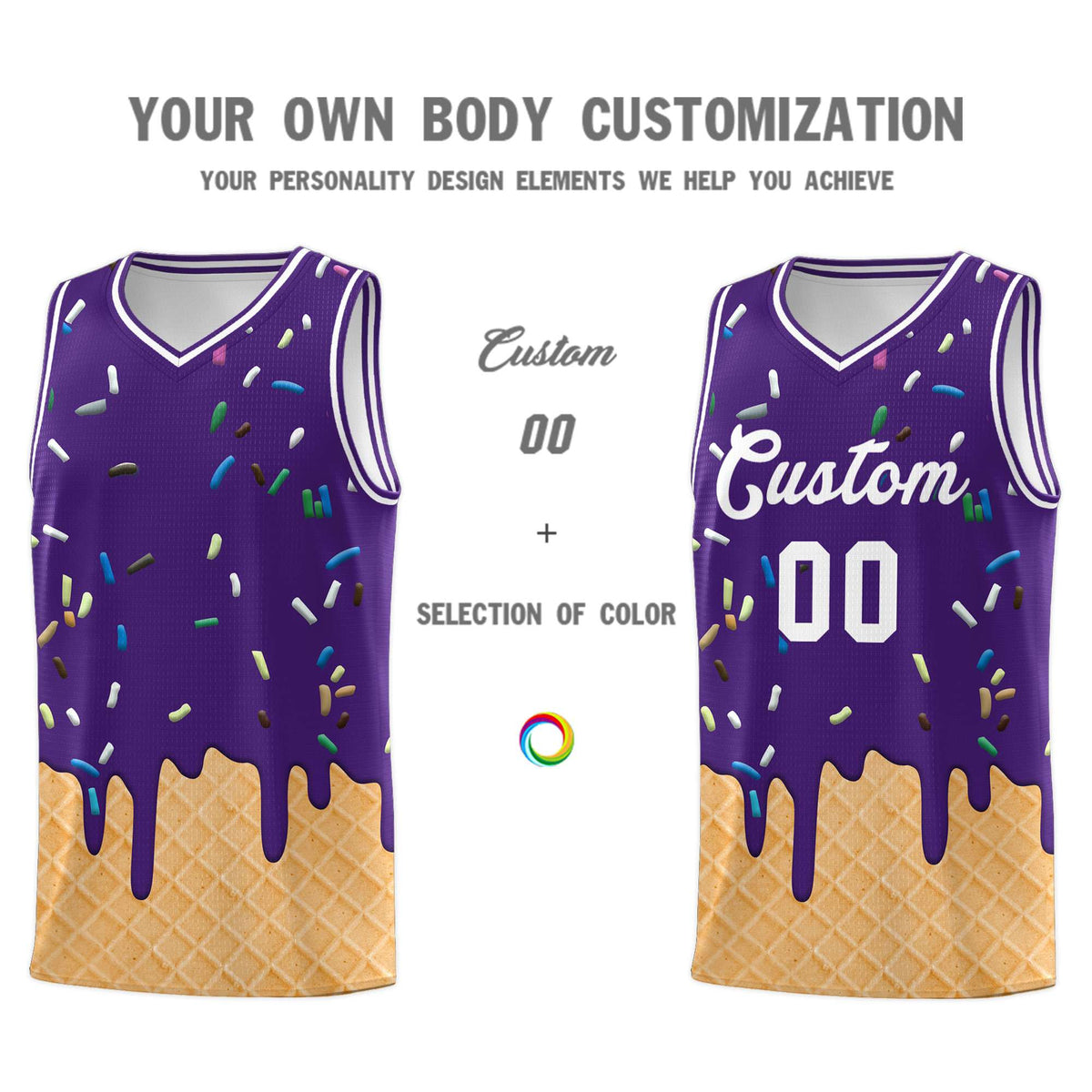 Custom Purple Basketball Kits with Ice Cream Element Pattern