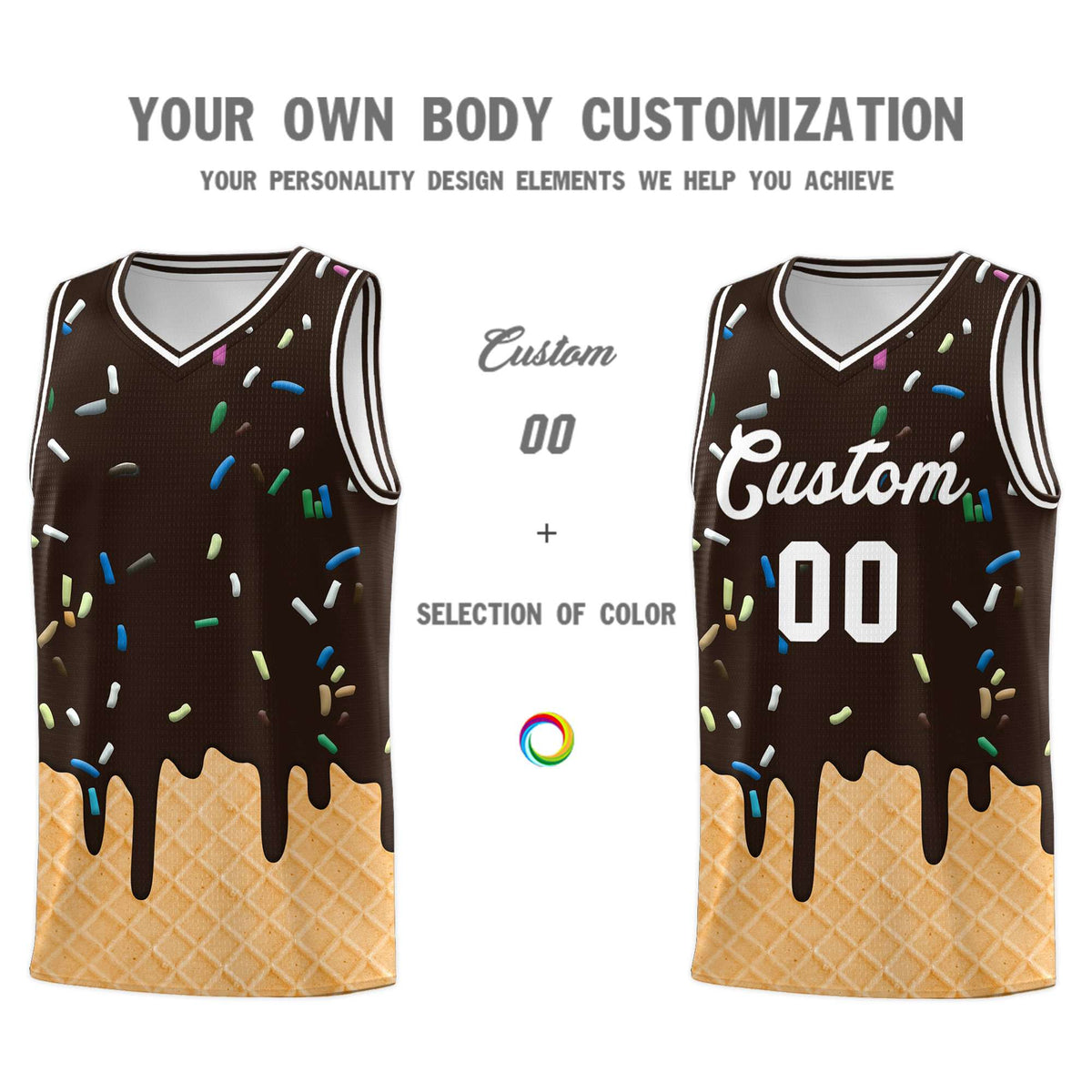 Custom Brown Basketball Kits with Ice Cream Element Pattern