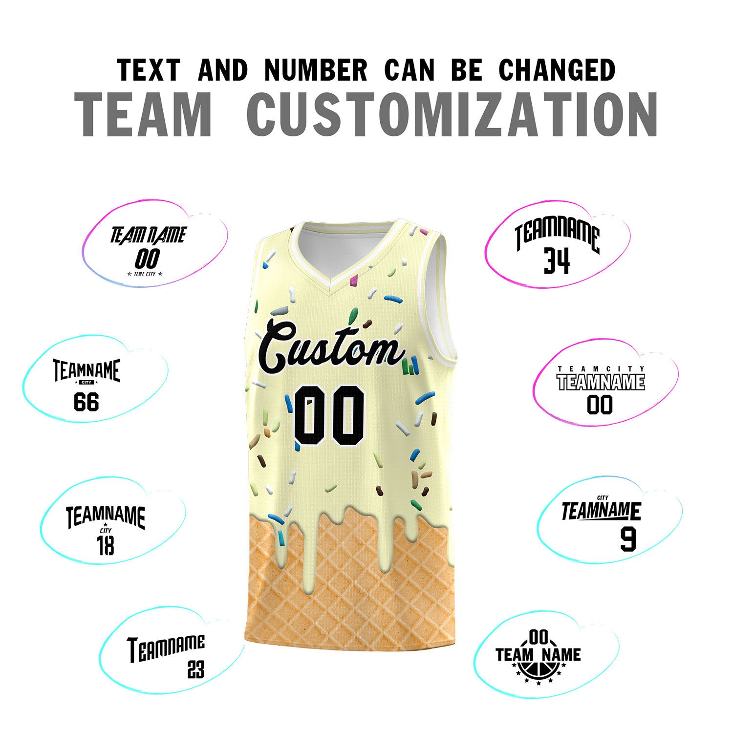 Custom Cream Basketball Kits with Ice Cream Element Pattern