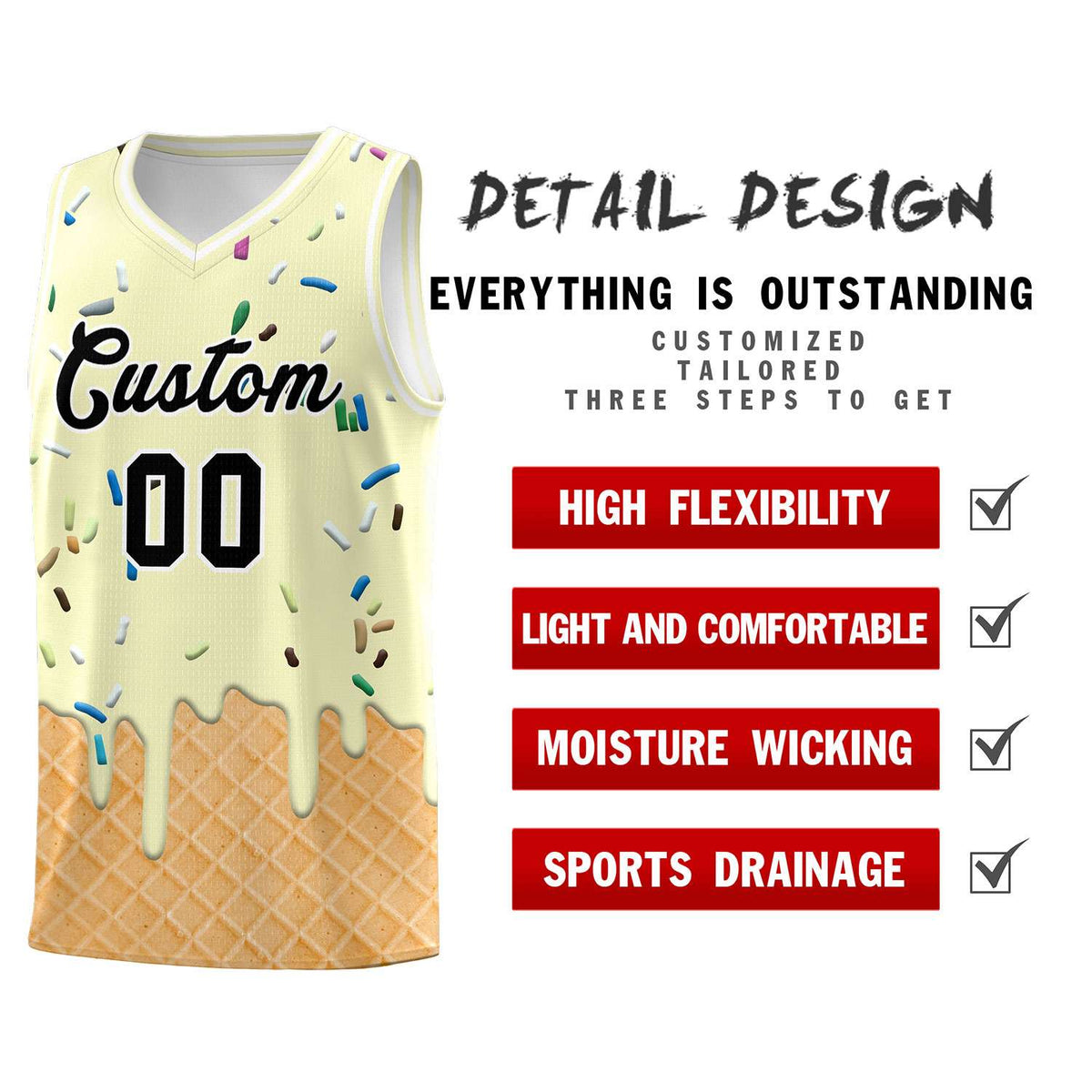 Custom Cream Basketball Kits with Ice Cream Element Pattern