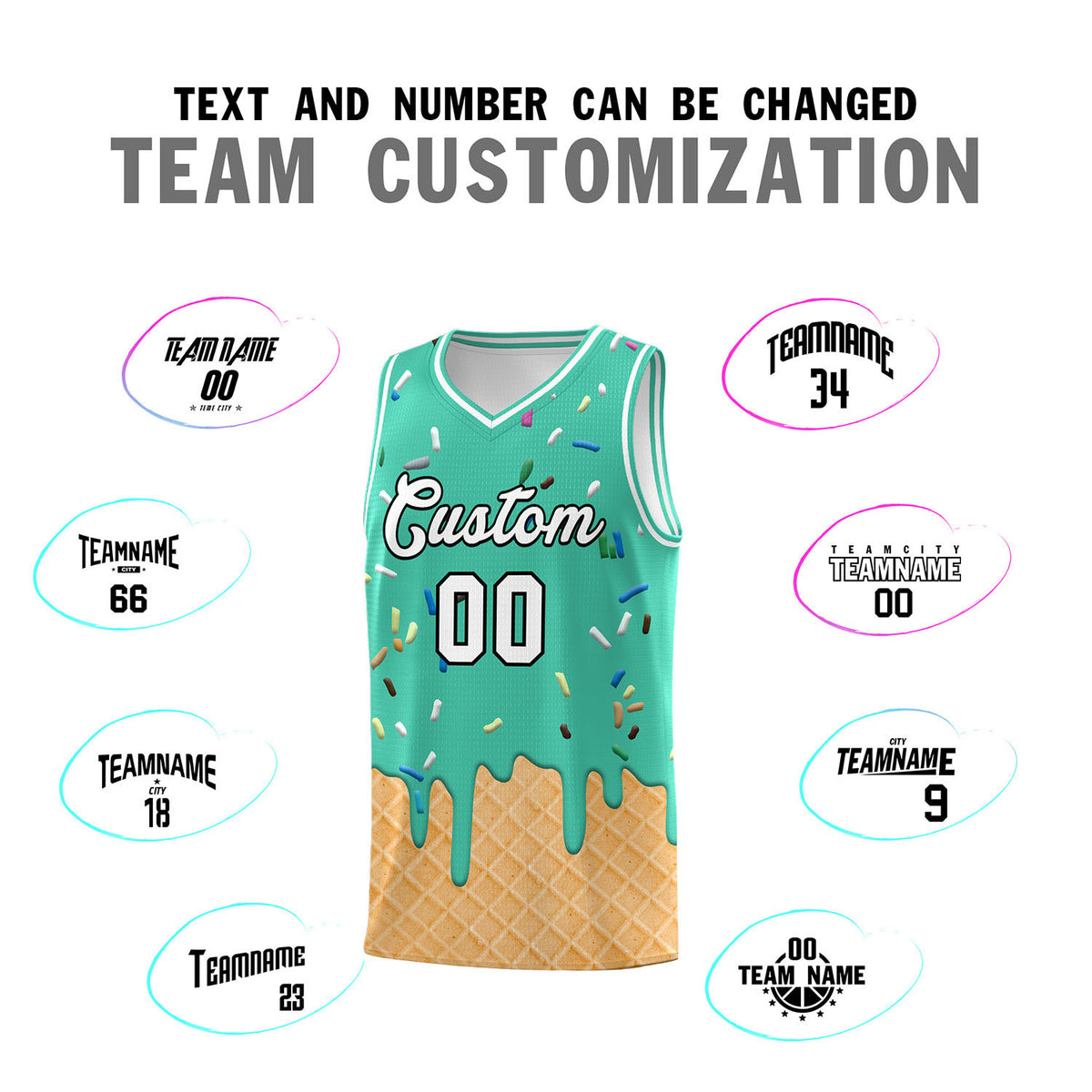 Custom Olive Basketball Kits with Ice Cream Element Pattern