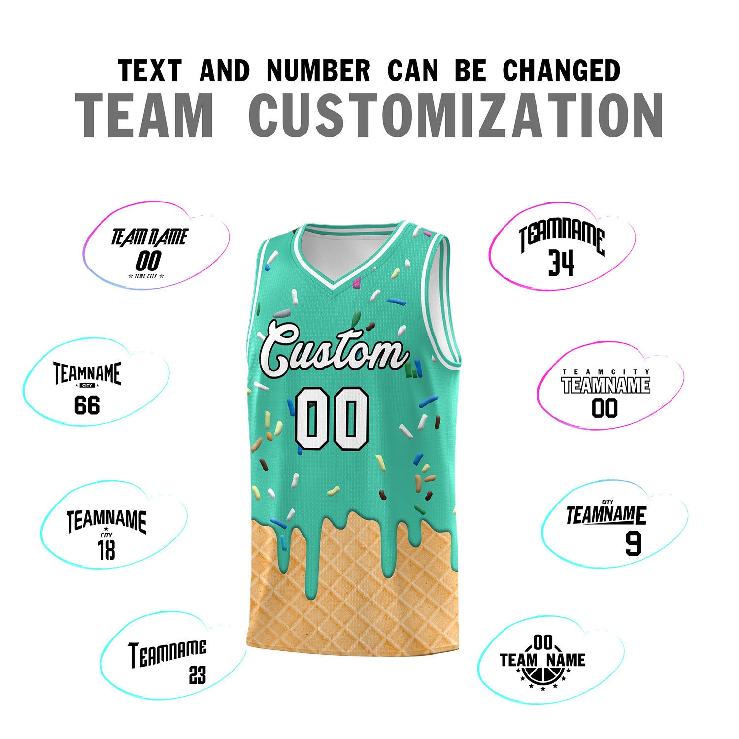 Custom Olive Basketball Kits with Ice Cream Element Pattern