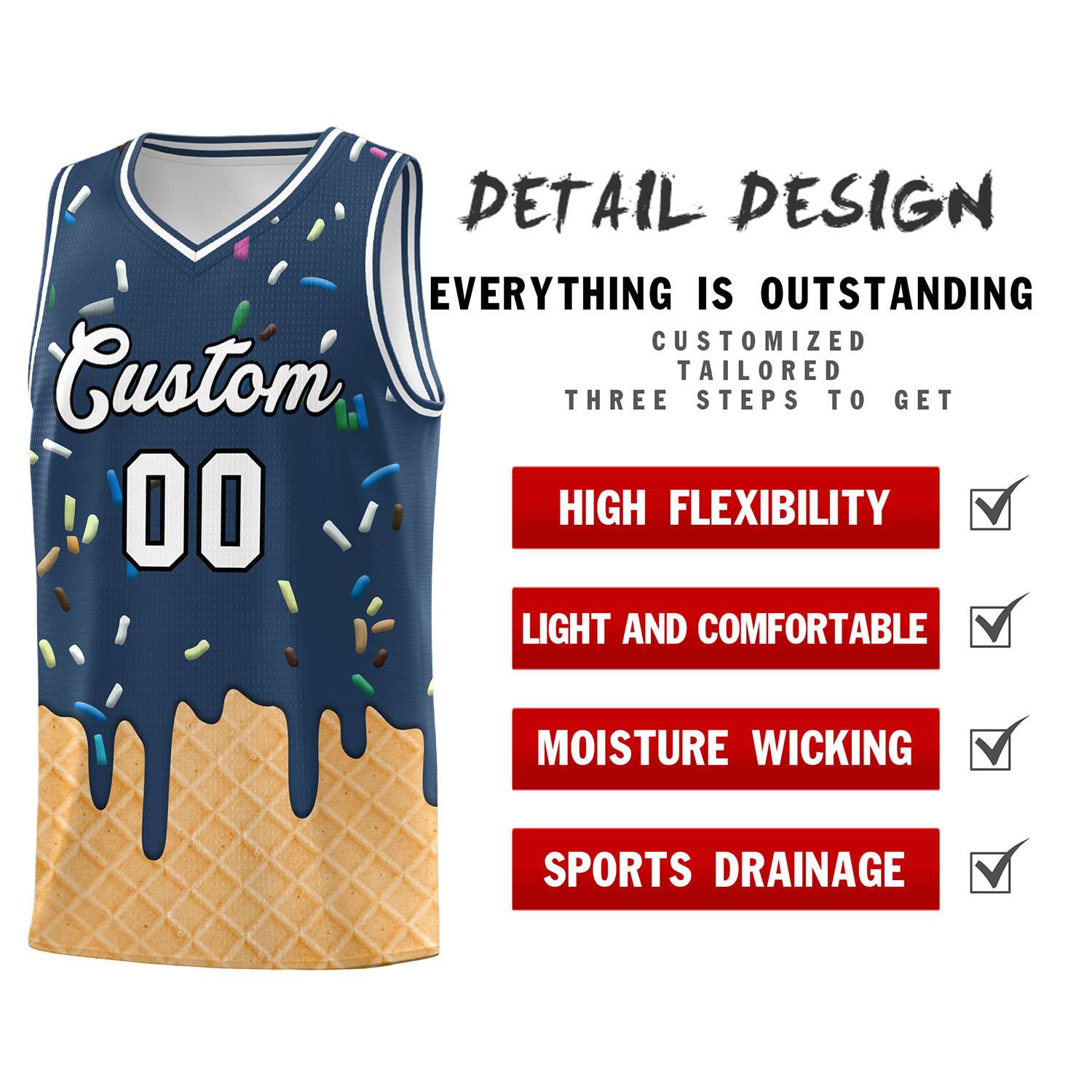 Custom Midnight Blue Basketball Kits with Ice Cream Element Pattern