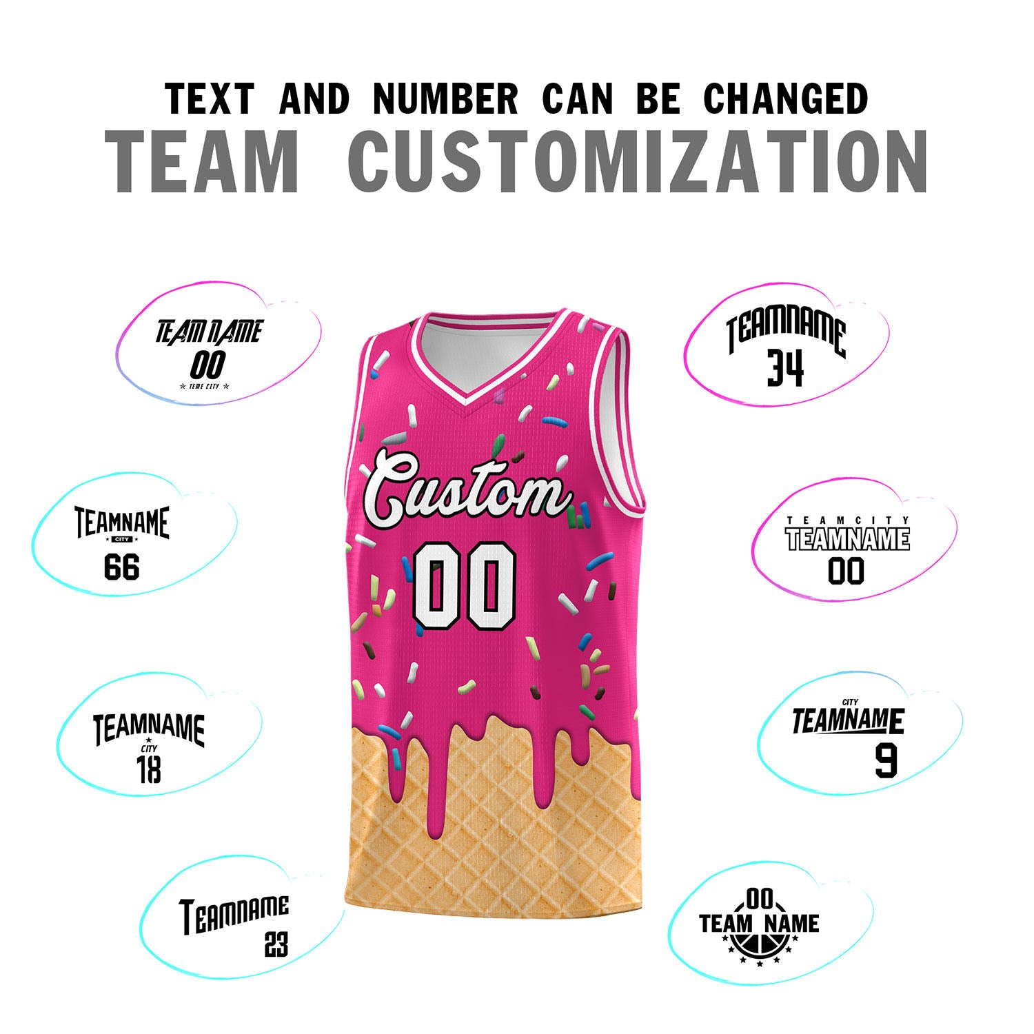 Custom Rose Red Basketball Kits with Ice Cream Element Pattern