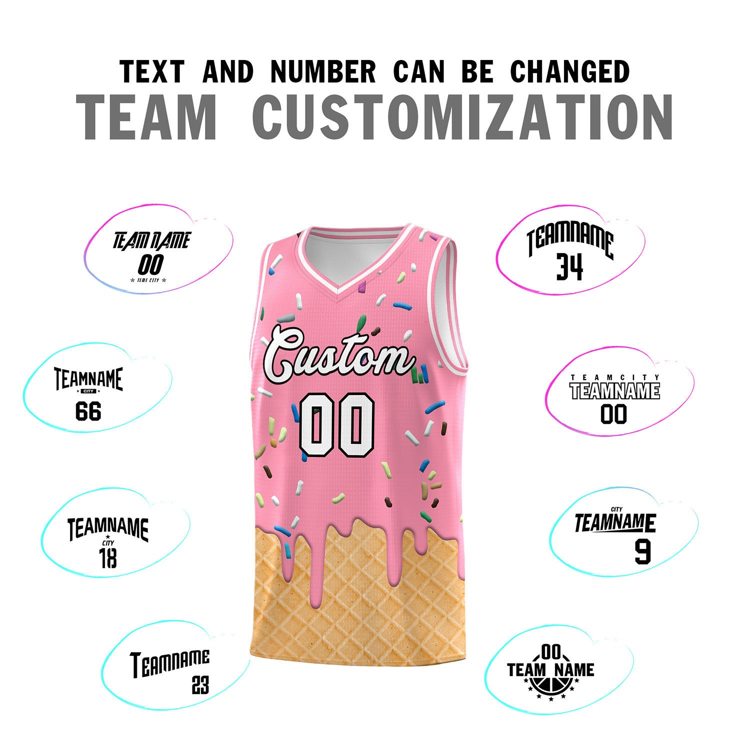 Custom Light Pink Basketball Kits with Ice Cream Element Pattern