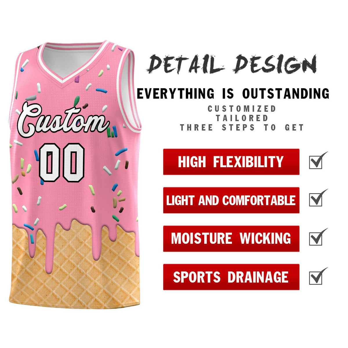 Custom Light Pink Basketball Kits with Ice Cream Element Pattern