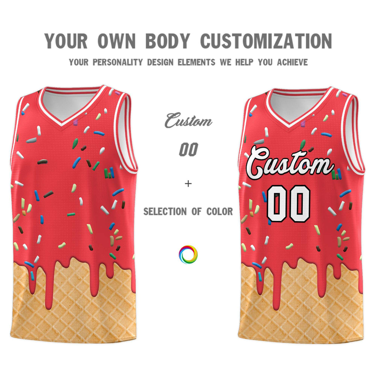 Custom Light Red Basketball Kits with Ice Cream Element Pattern