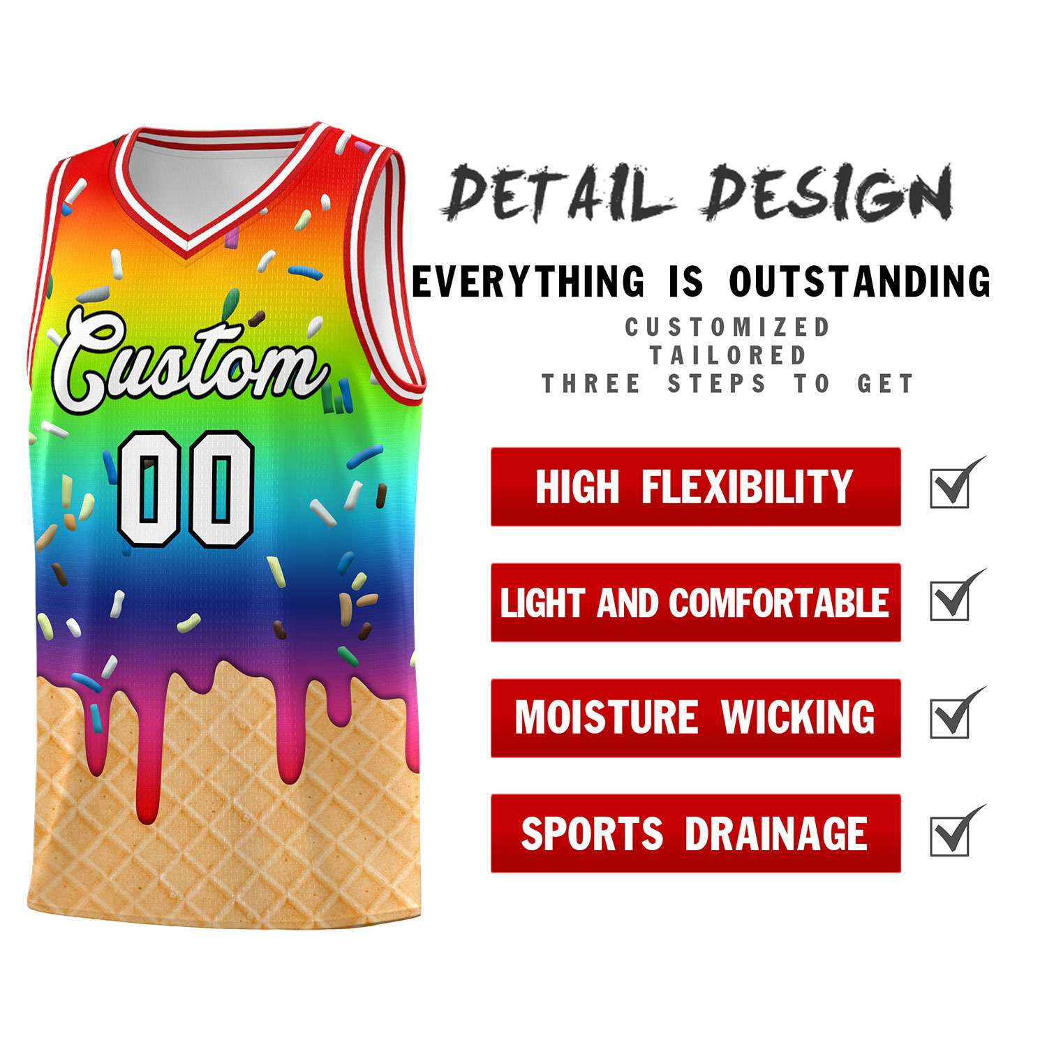 Custom Rainbow Basketball Kits with Ice Cream Element Pattern