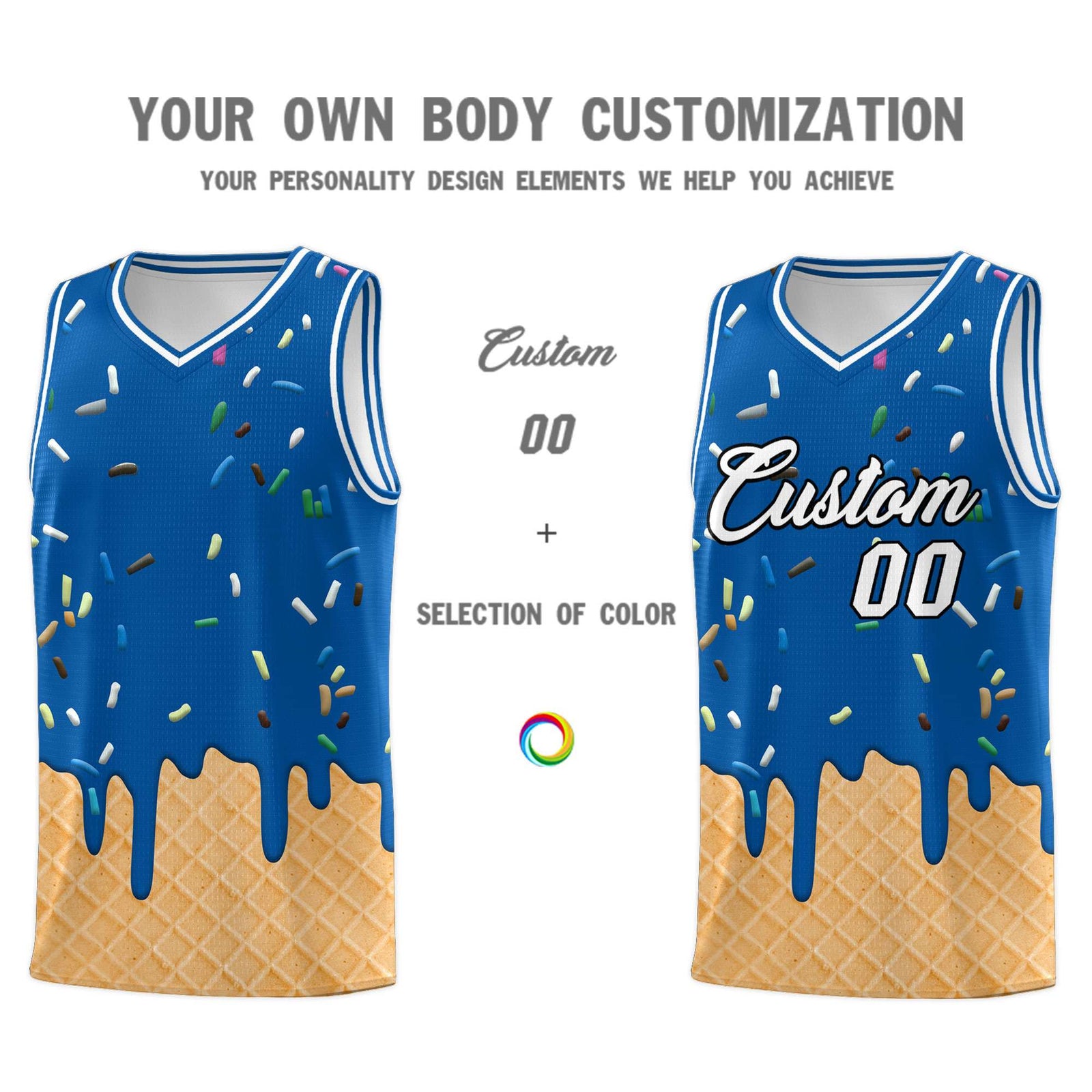 Custom Royal Basketball Kits with Ice Cream Element Pattern