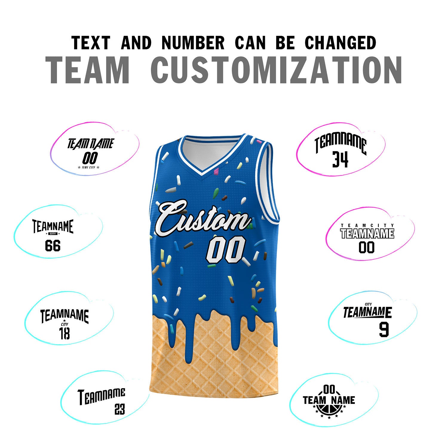 Custom Royal Basketball Kits with Ice Cream Element Pattern