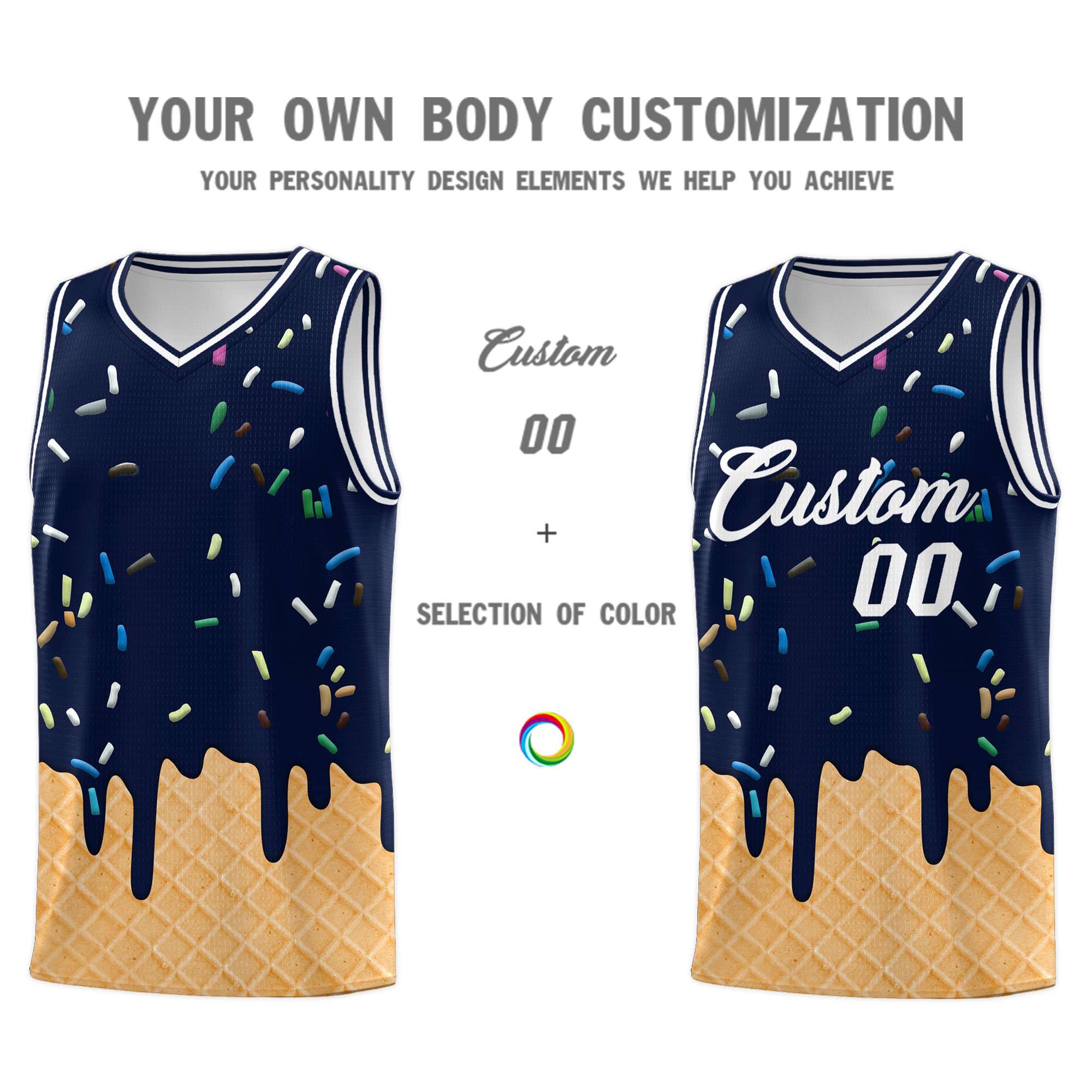 Custom Navy Basketball Kits with Ice Cream Element Pattern