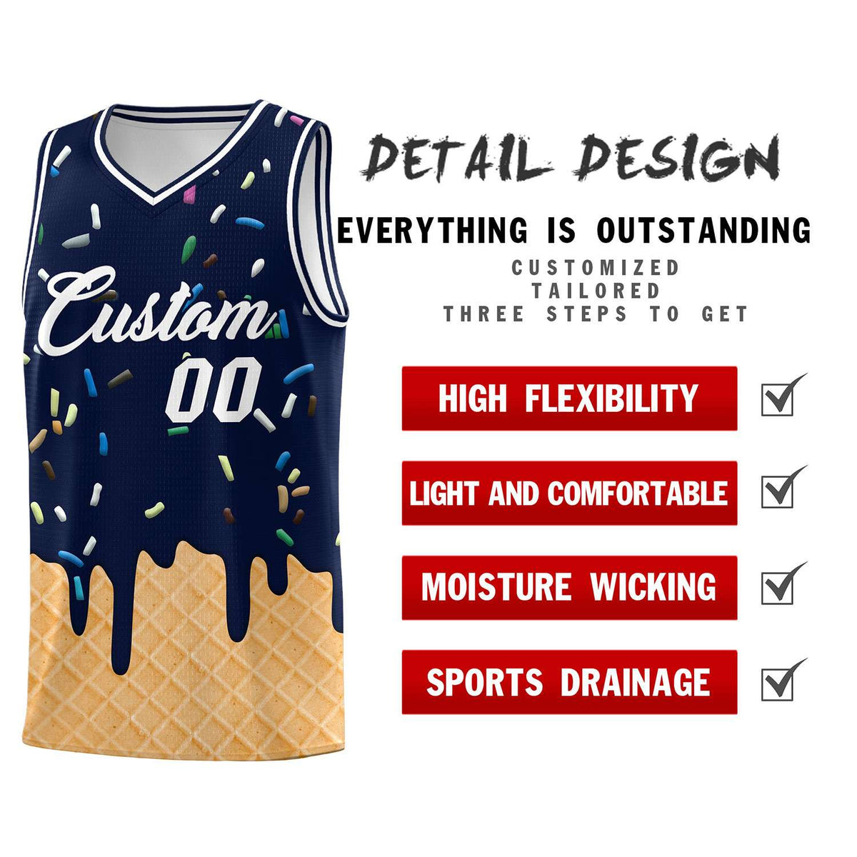 Custom Navy Basketball Kits with Ice Cream Element Pattern