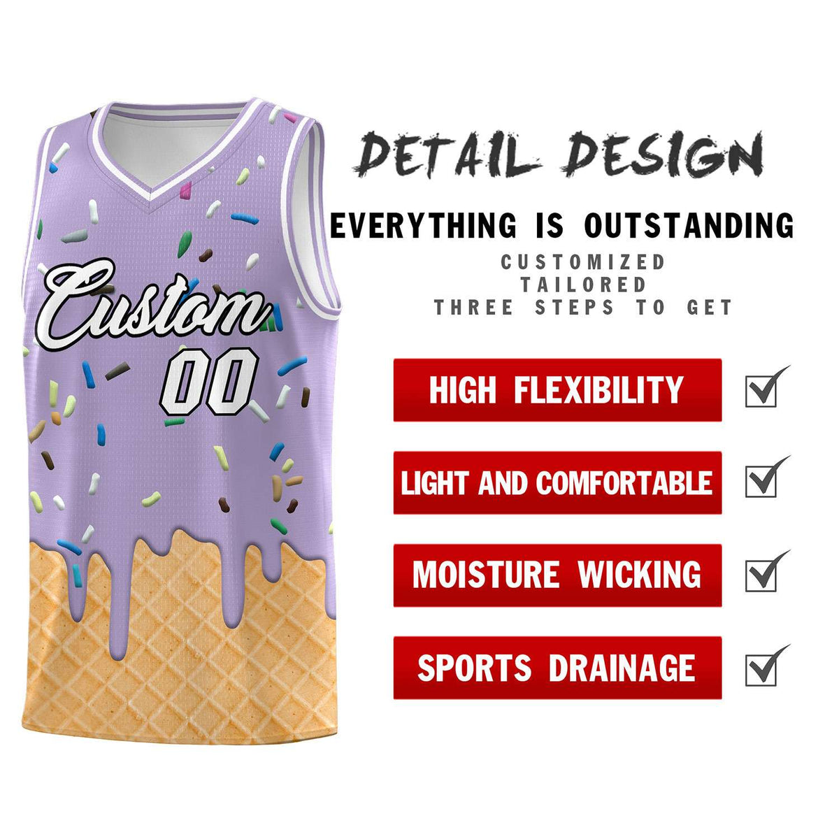 Custom Light Purple Basketball Kits with Ice Cream Element Pattern