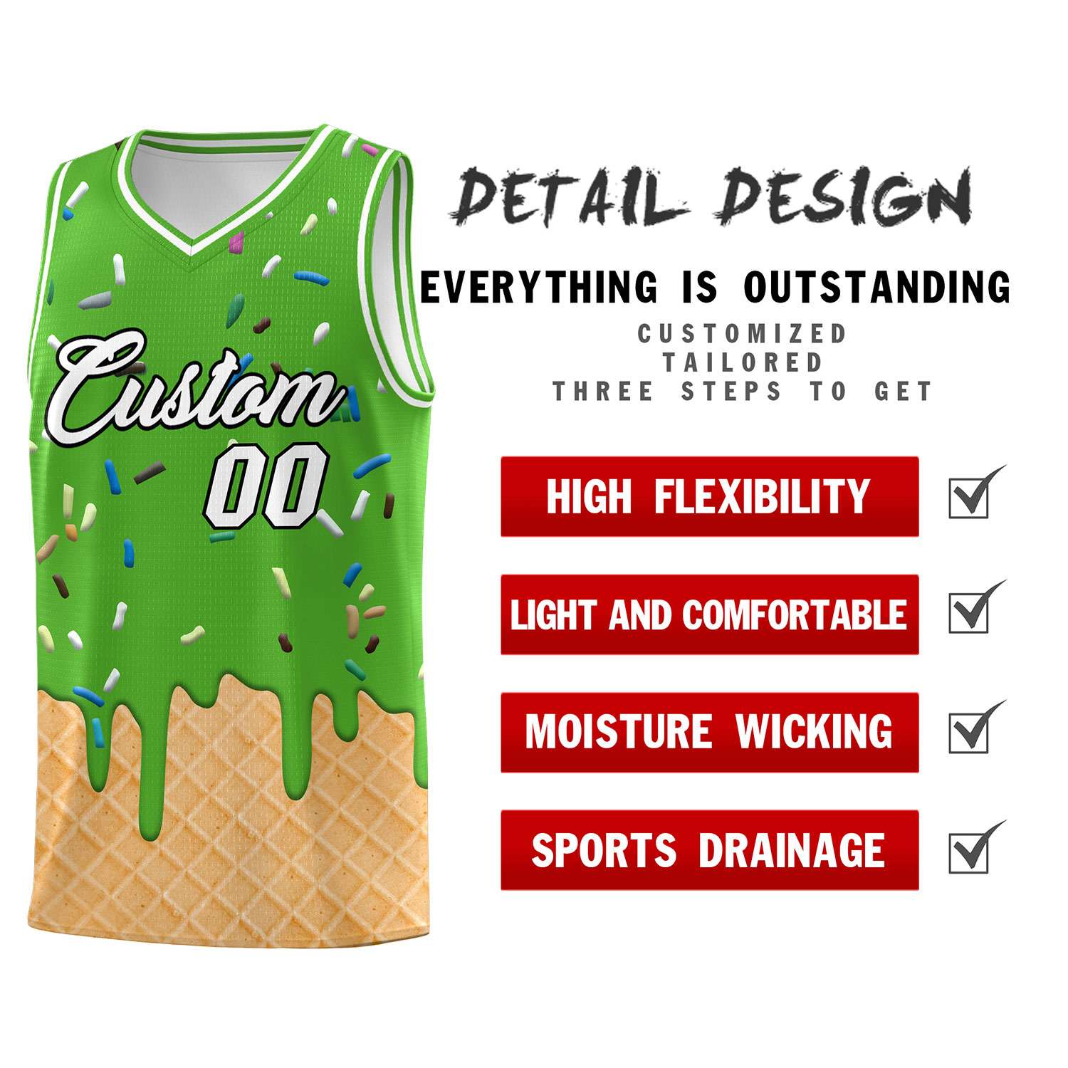 Custom Light Green Basketball Kits with Ice Cream Element Pattern