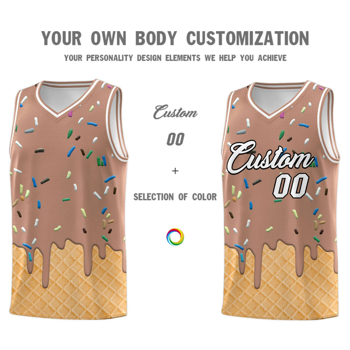 Custom Coffee Basketball Kits with Ice Cream Element Pattern