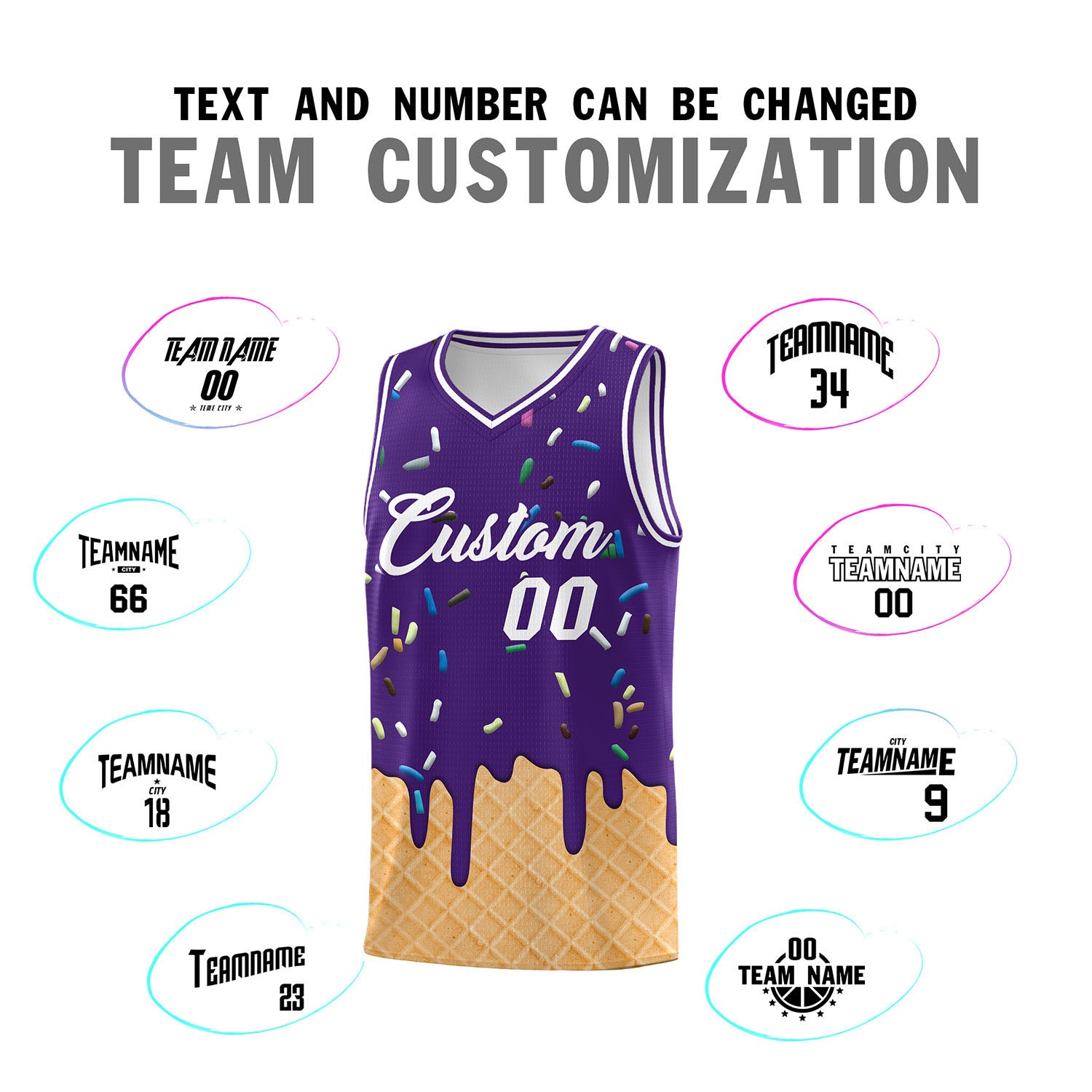 Custom Purple Basketball Kits with Ice Cream Element Pattern