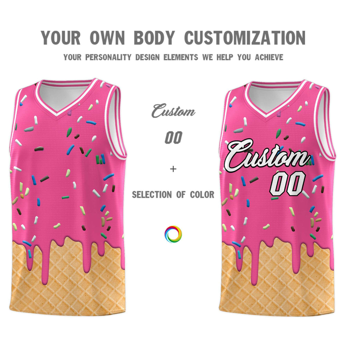 Custom Pink Basketball Kits with Ice Cream Element Pattern
