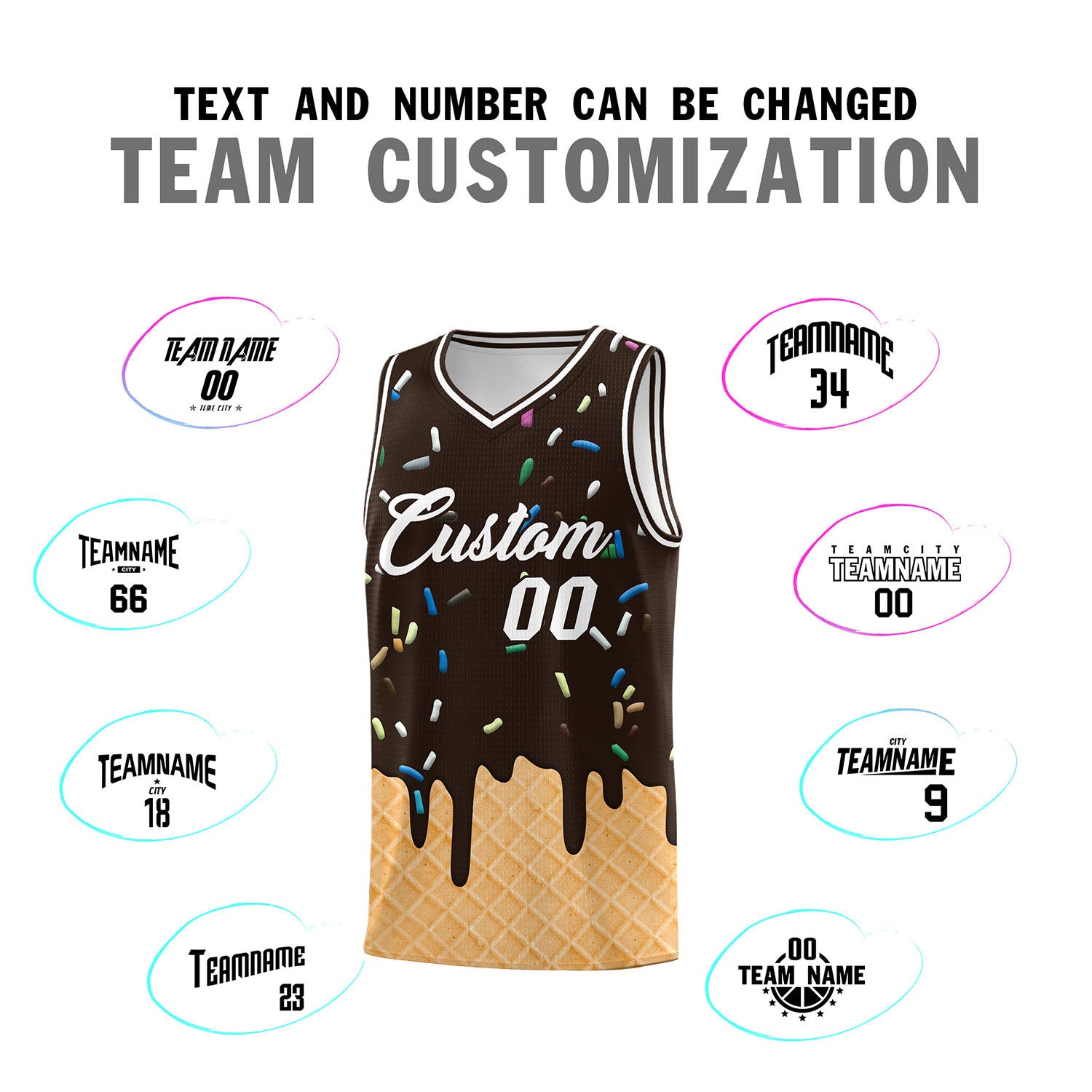Custom Brown Basketball Kits with Ice Cream Element Pattern