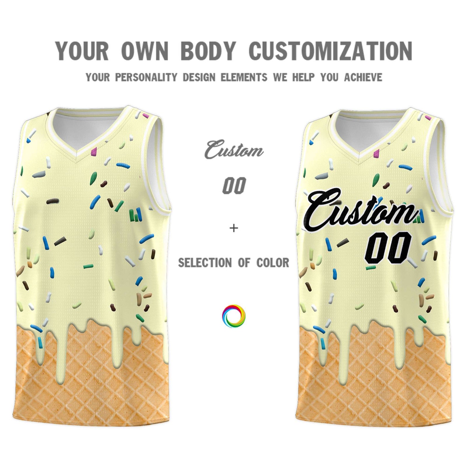 Custom Cream Basketball Kits with Ice Cream Element Pattern