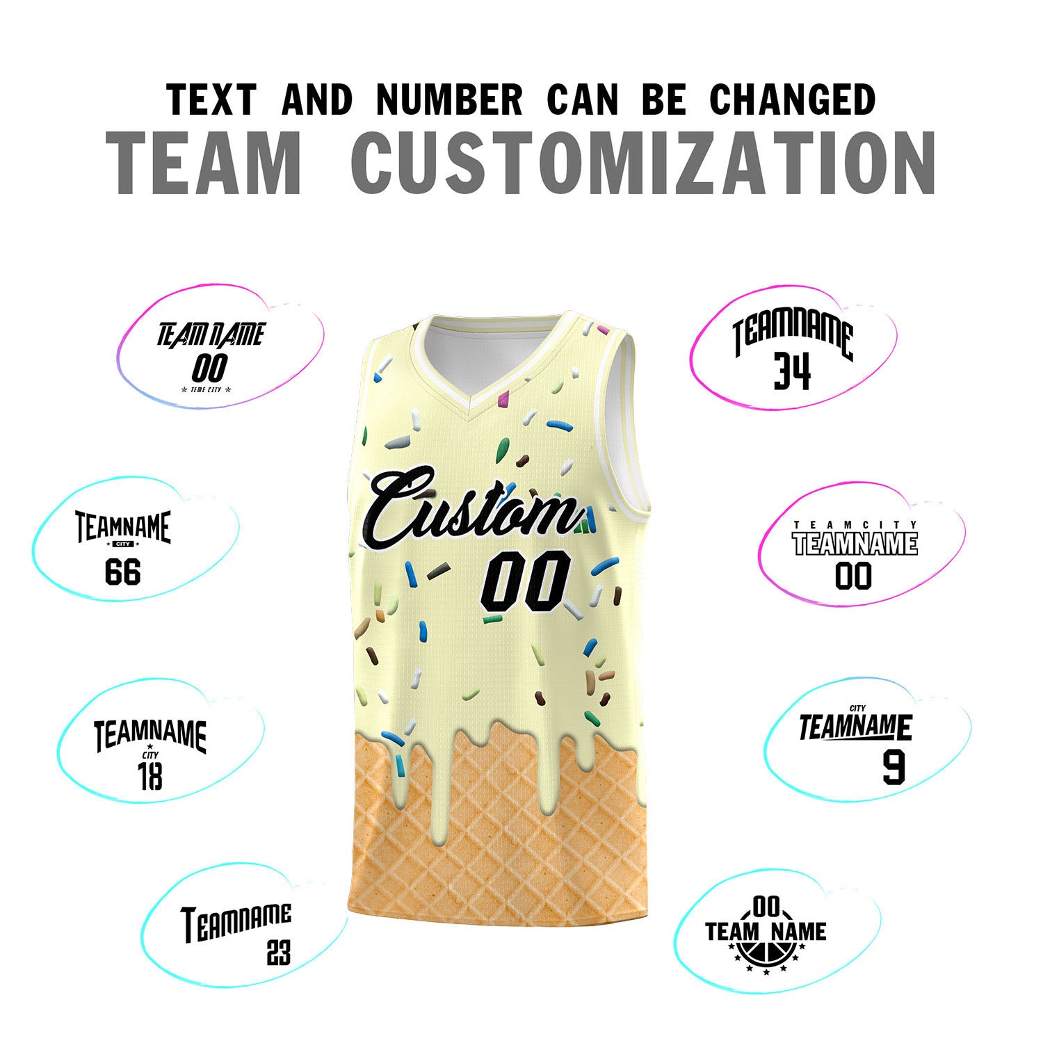 Custom Cream Basketball Kits with Ice Cream Element Pattern
