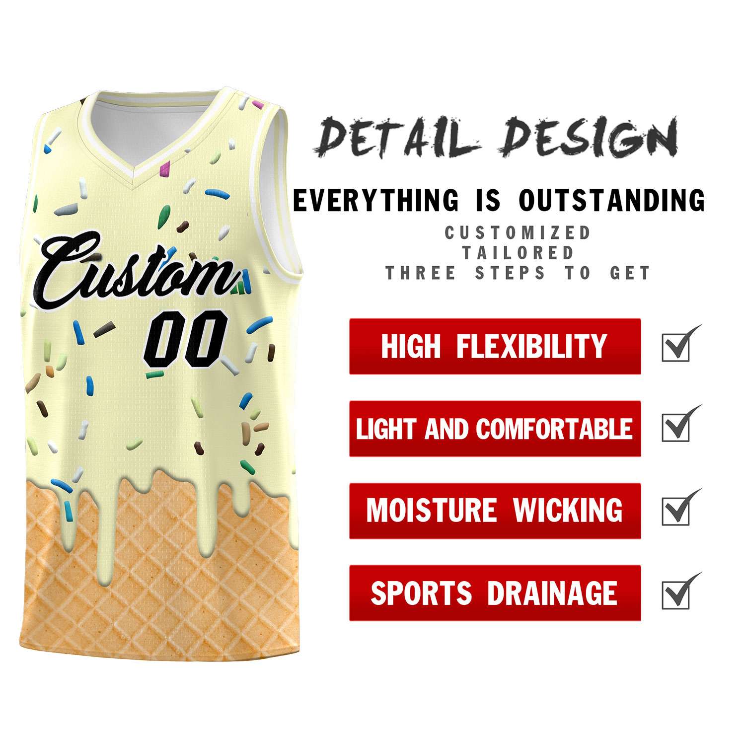 Custom Cream Basketball Kits with Ice Cream Element Pattern