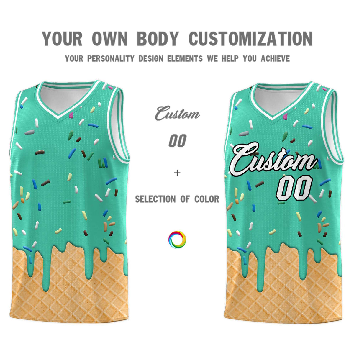 Custom Olive Basketball Kits with Ice Cream Element Pattern