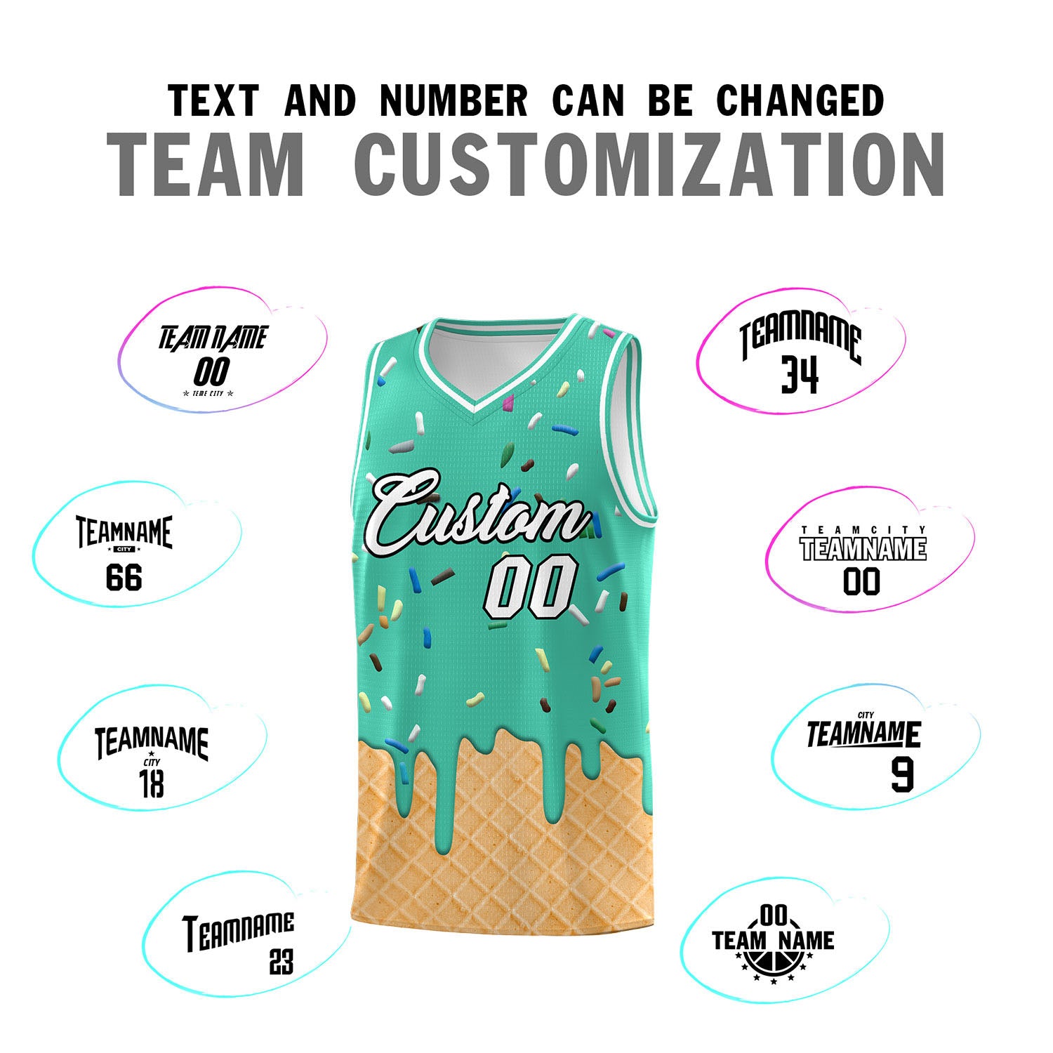 Custom Olive Basketball Kits with Ice Cream Element Pattern