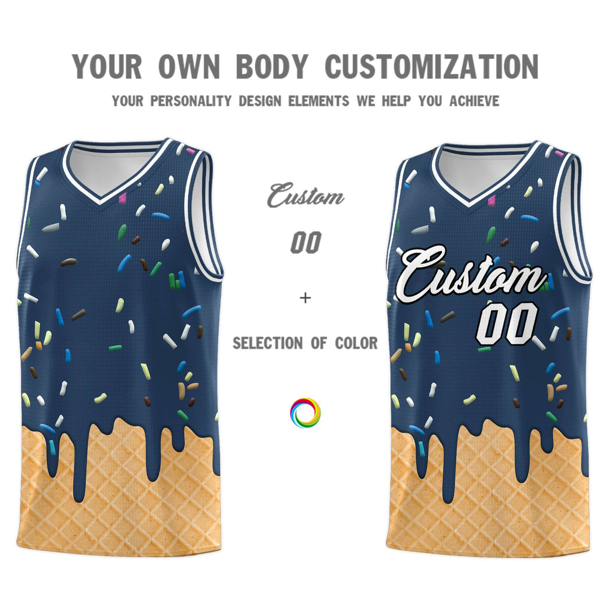 Custom Midnight Blue Basketball Kits with Ice Cream Element Pattern