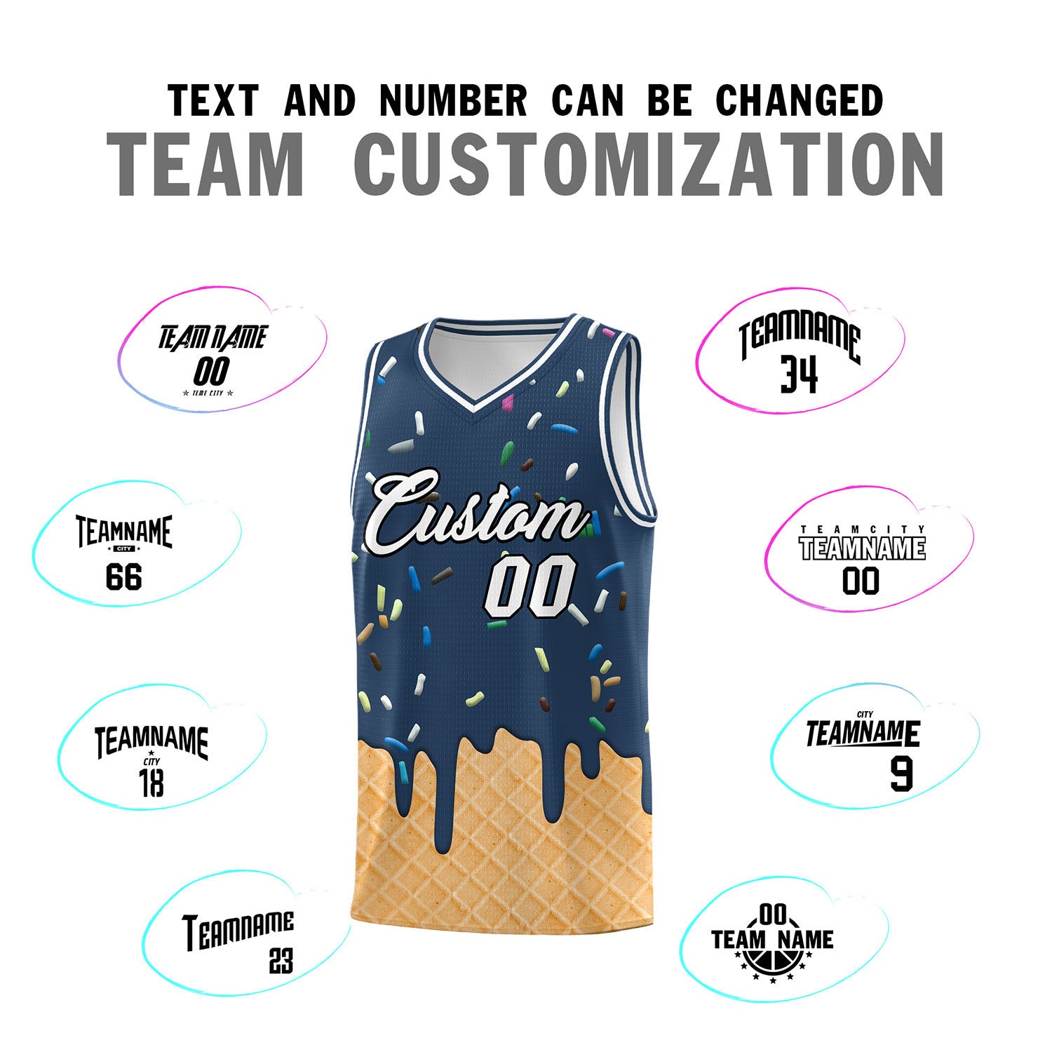 Custom Midnight Blue Basketball Kits with Ice Cream Element Pattern