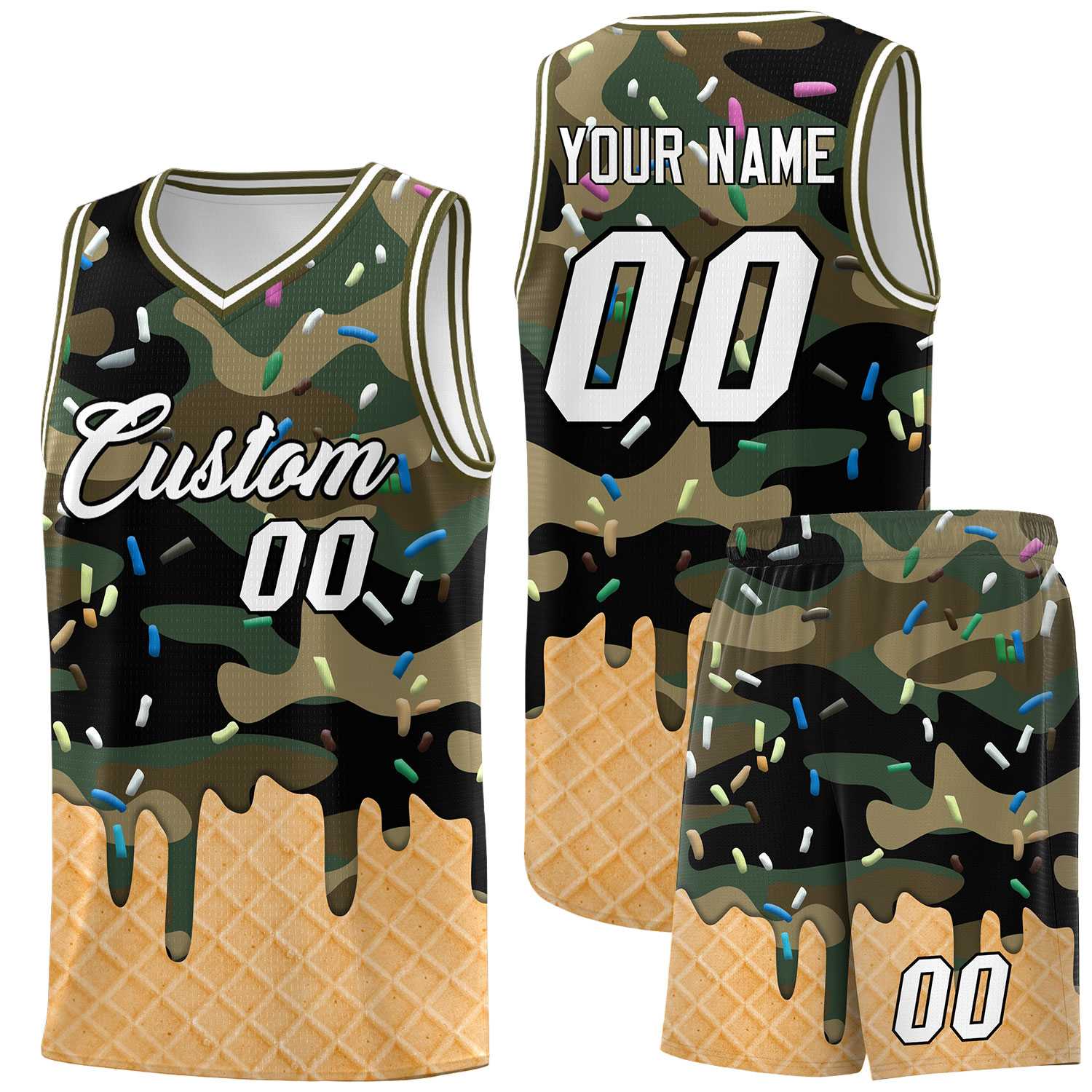 Custom Camo Basketball Kits with Ice Cream Element Pattern