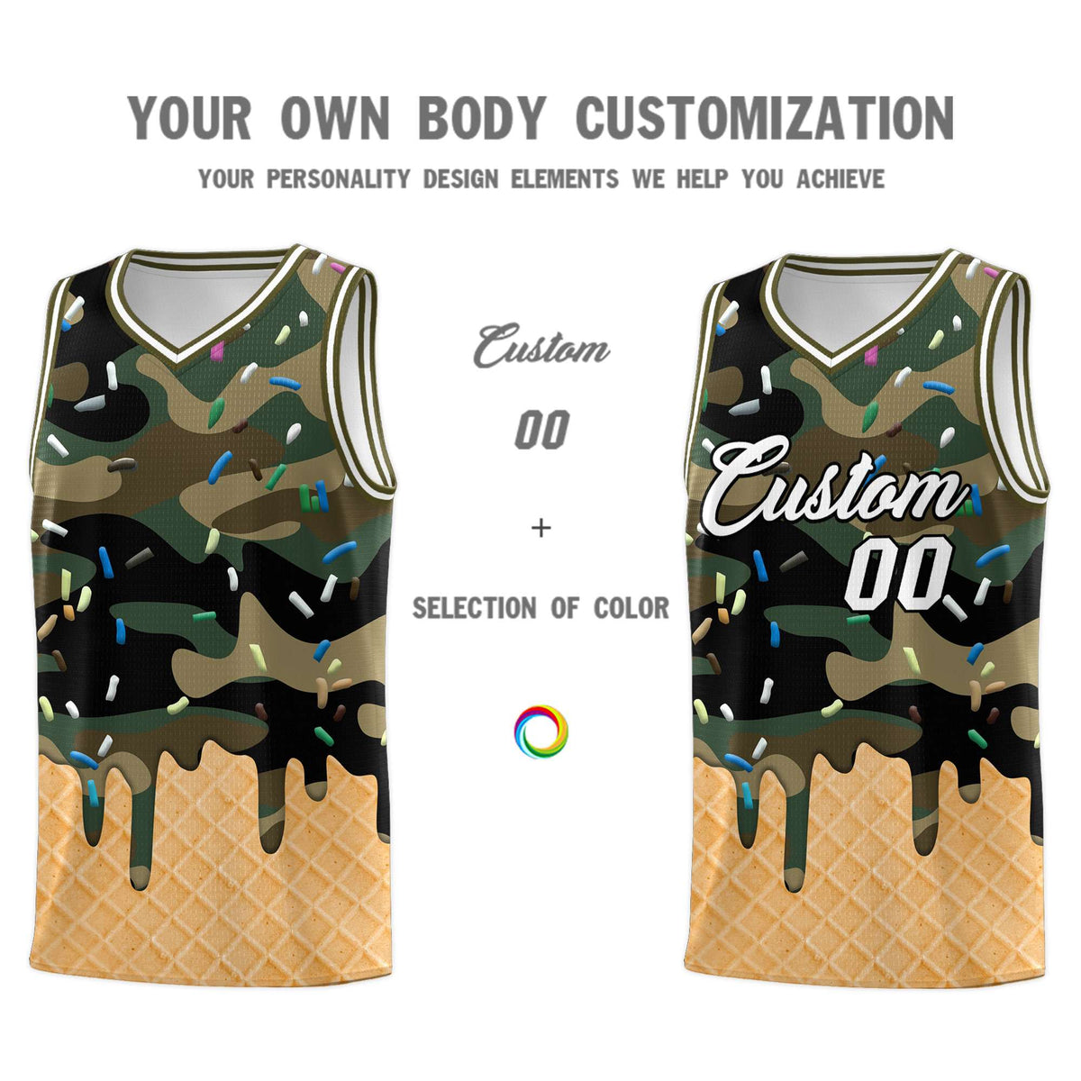Custom Camo Basketball Kits with Ice Cream Element Pattern