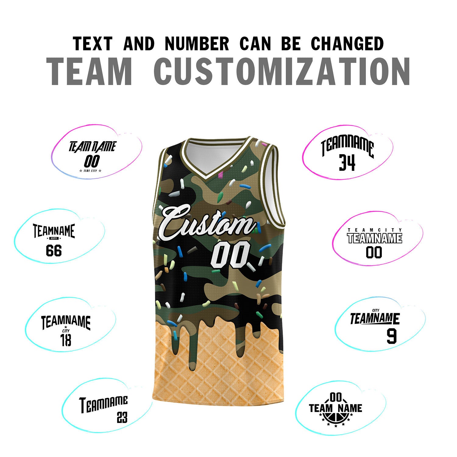 Custom Camo Basketball Kits with Ice Cream Element Pattern