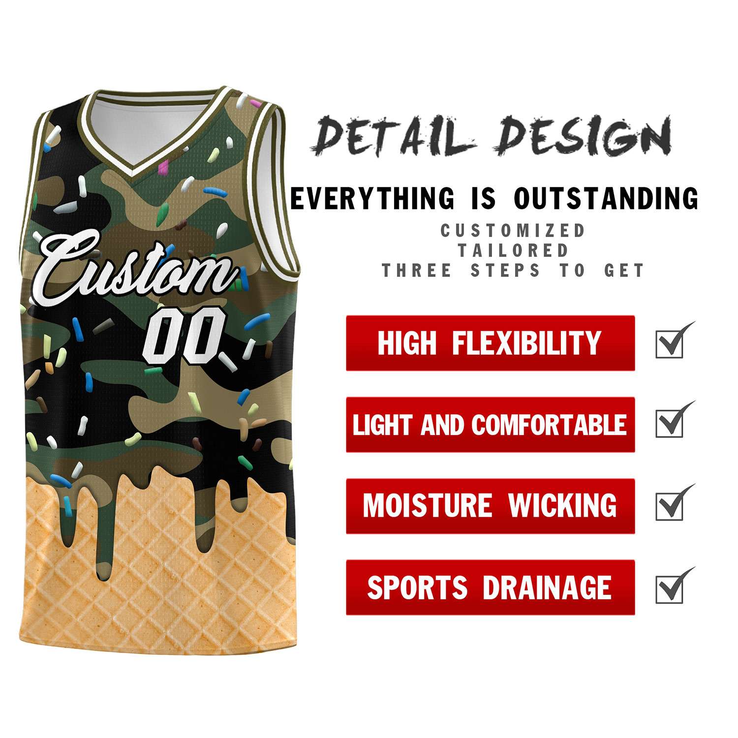 Custom Camo Basketball Kits with Ice Cream Element Pattern