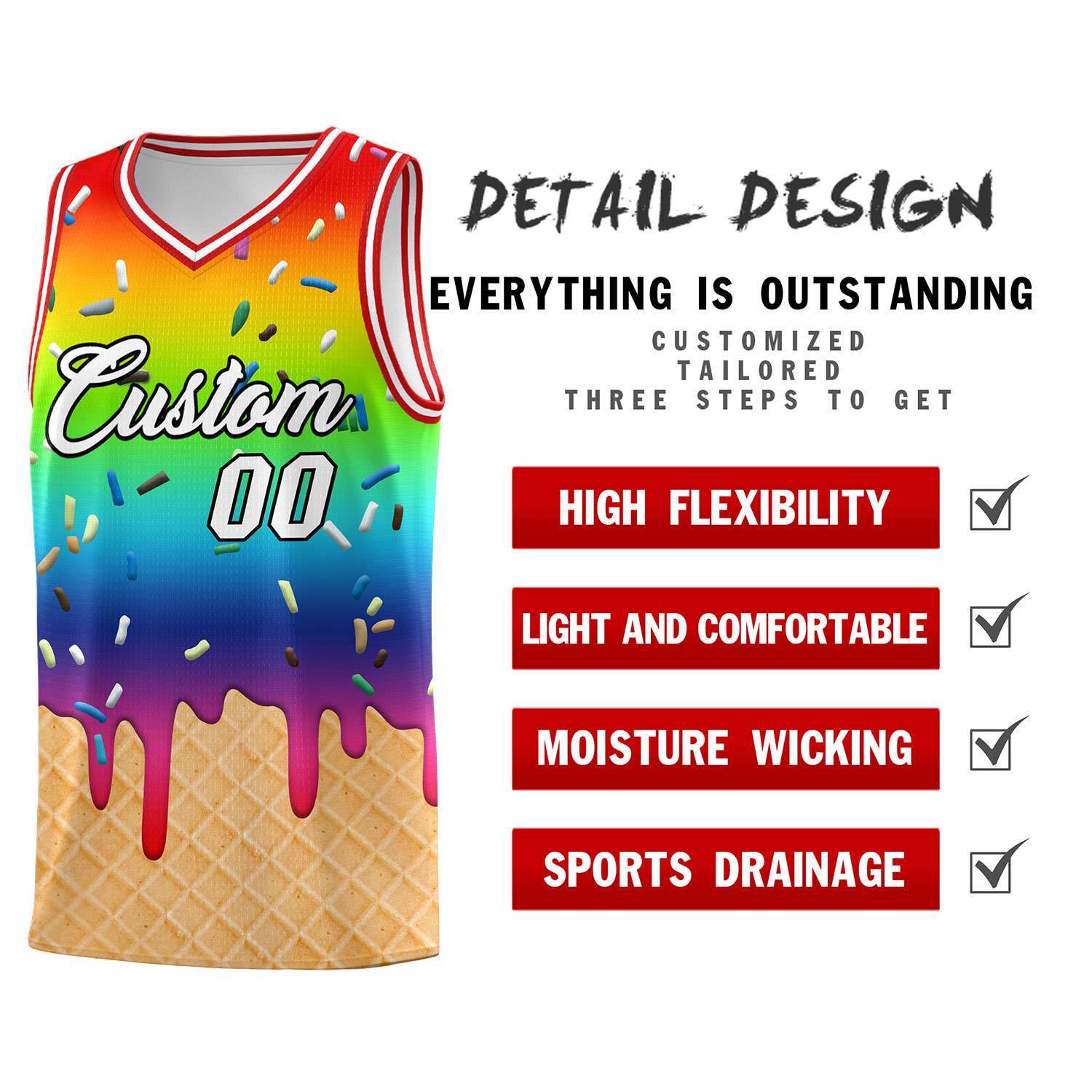 Custom Rainbow Basketball Kits with Ice Cream Element Pattern