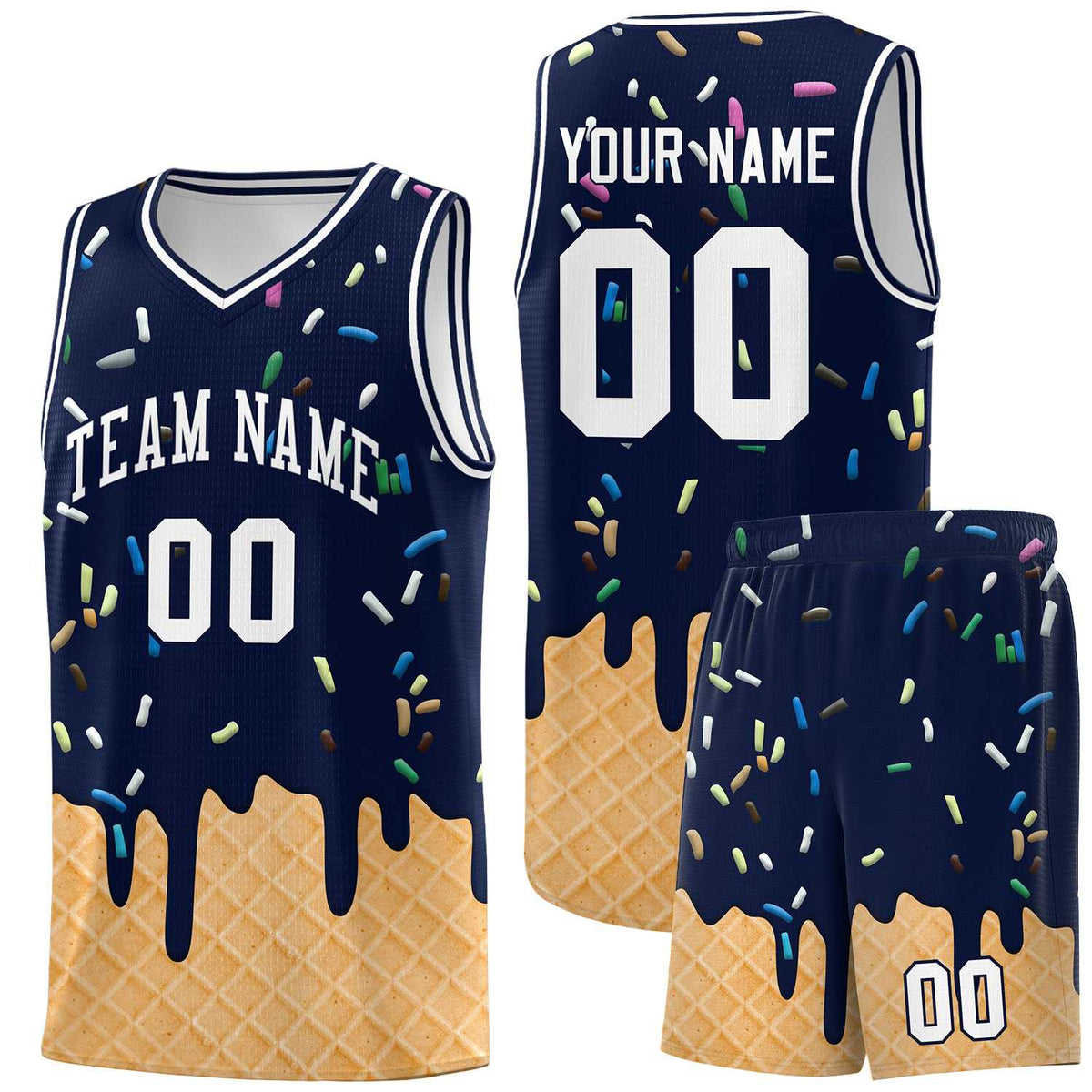 Custom Navy Basketball Kits with Ice Cream Element Pattern