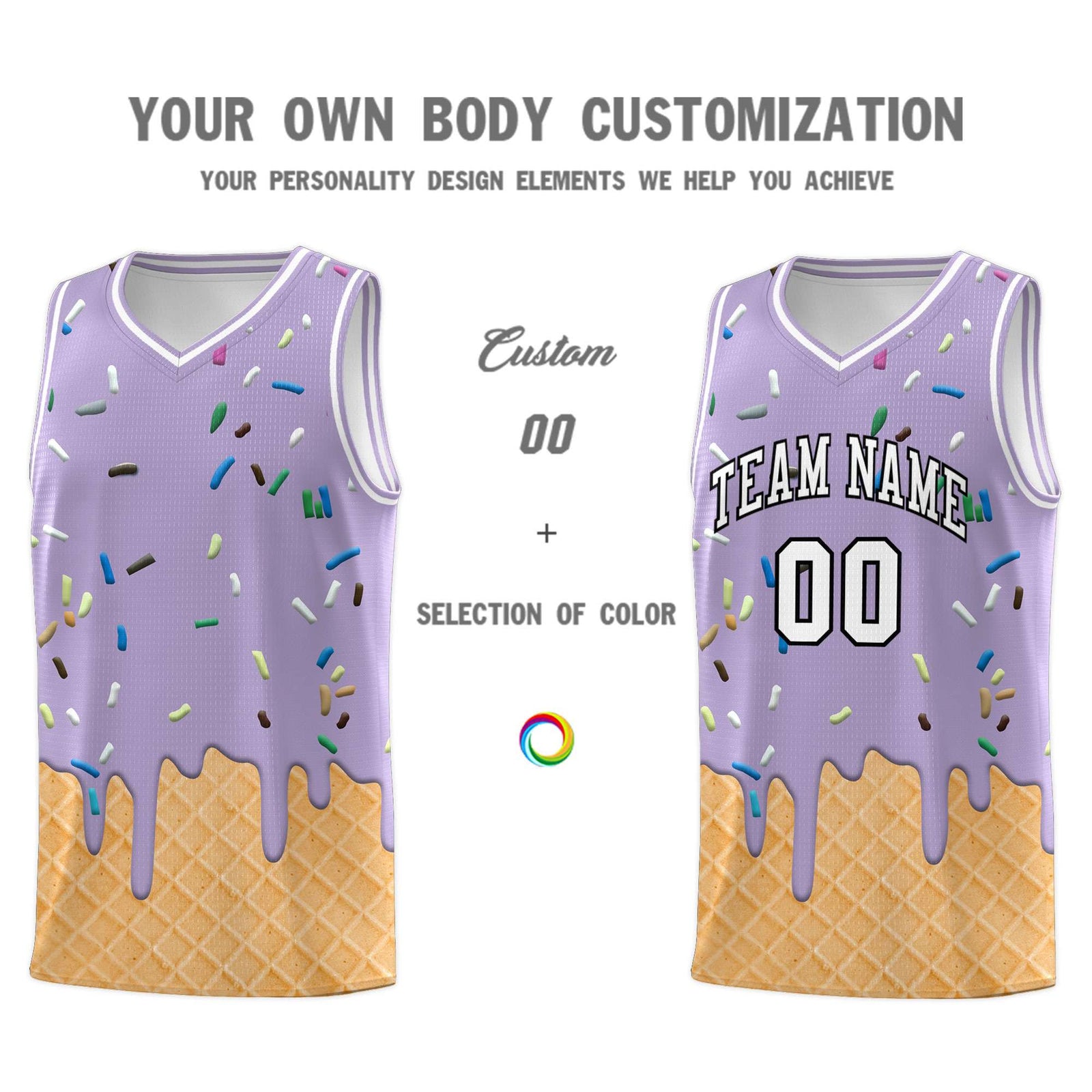 Custom Light Purple Basketball Kits with Ice Cream Element Pattern