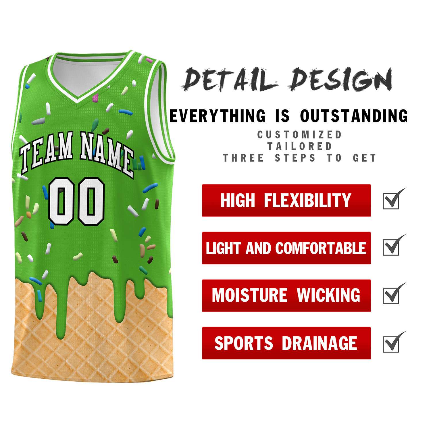 Custom Light Green Basketball Kits with Ice Cream Element Pattern