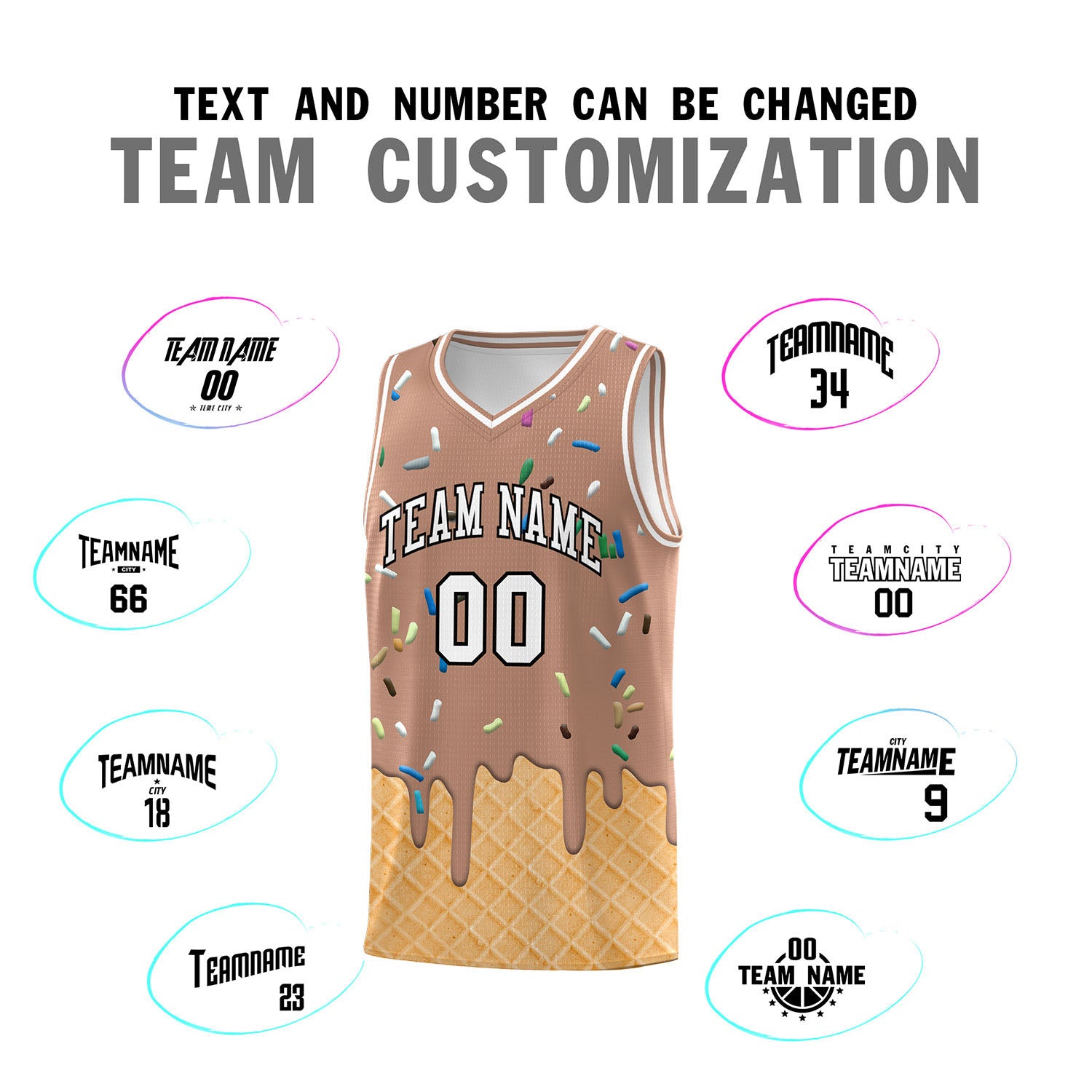 Custom Coffee Basketball Kits with Ice Cream Element Pattern