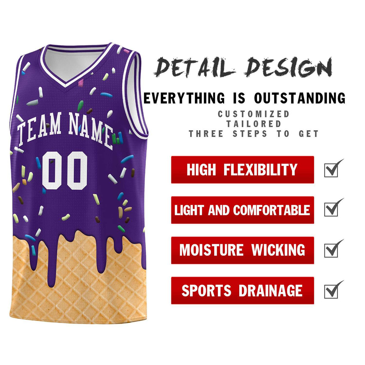 Custom Purple Basketball Kits with Ice Cream Element Pattern