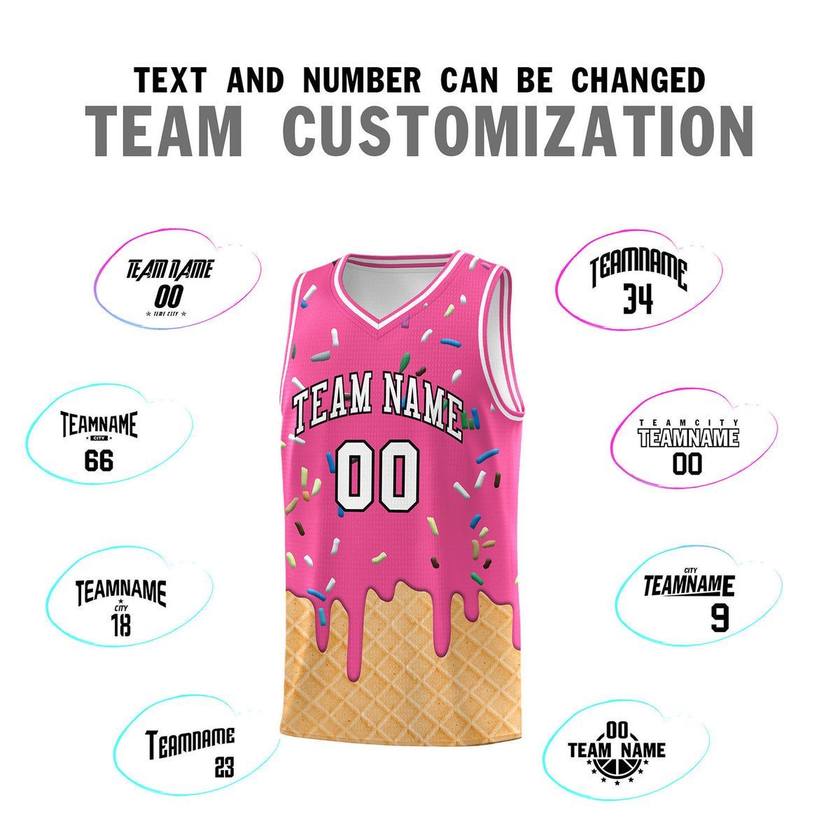 Custom Pink Basketball Kits with Ice Cream Element Pattern