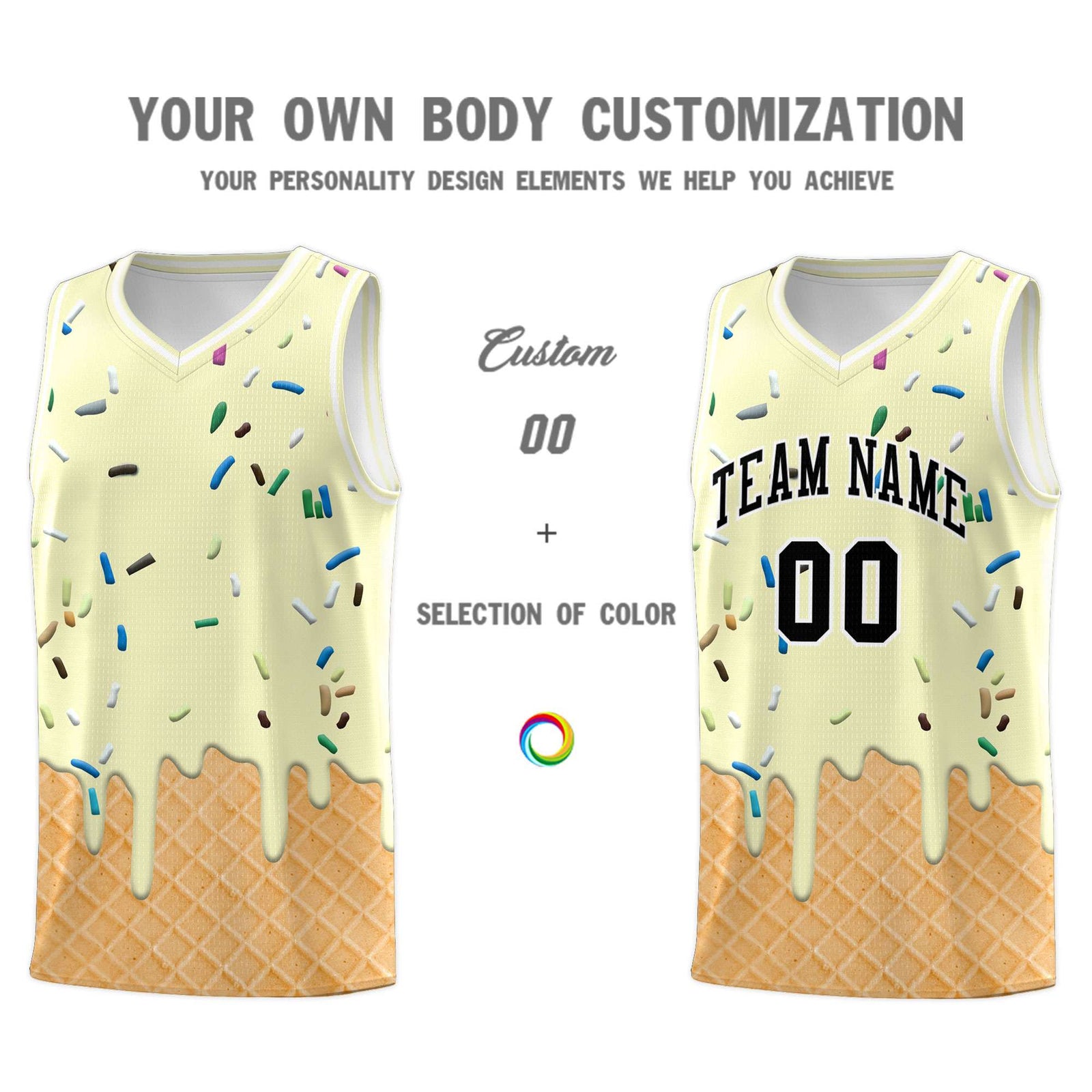 Custom Cream Basketball Kits with Ice Cream Element Pattern