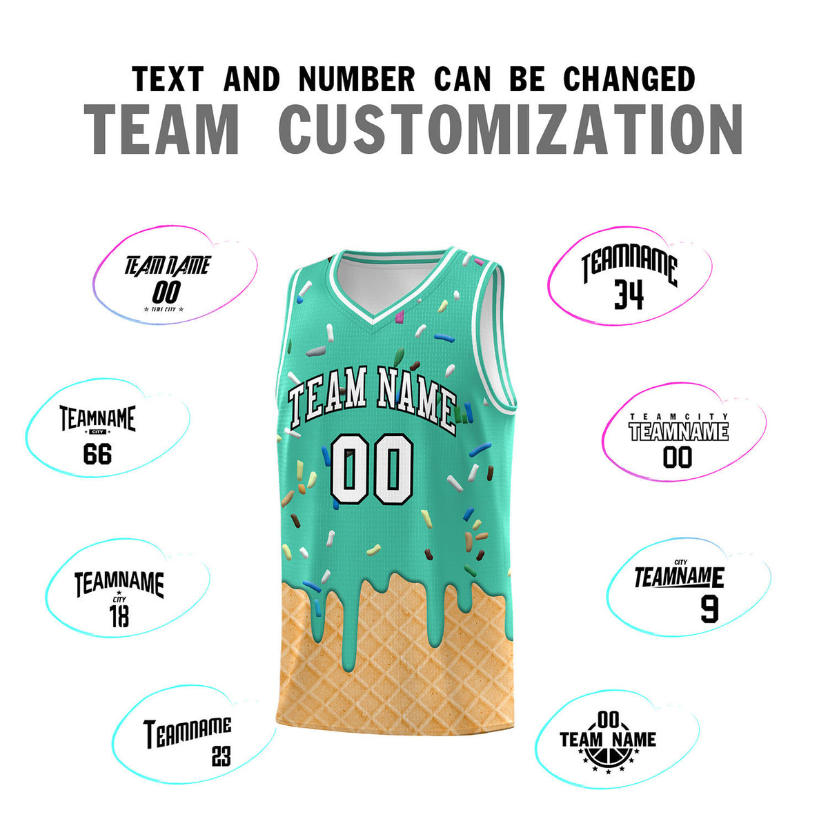 Custom Olive Basketball Kits with Ice Cream Element Pattern