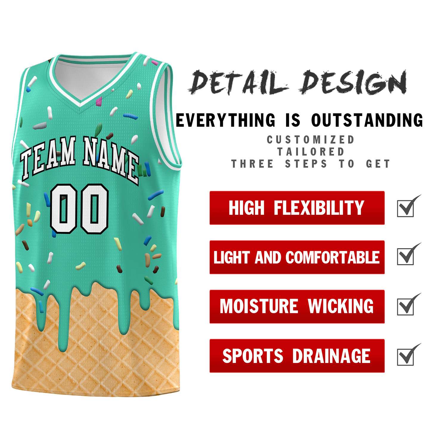 Custom Olive Basketball Kits with Ice Cream Element Pattern